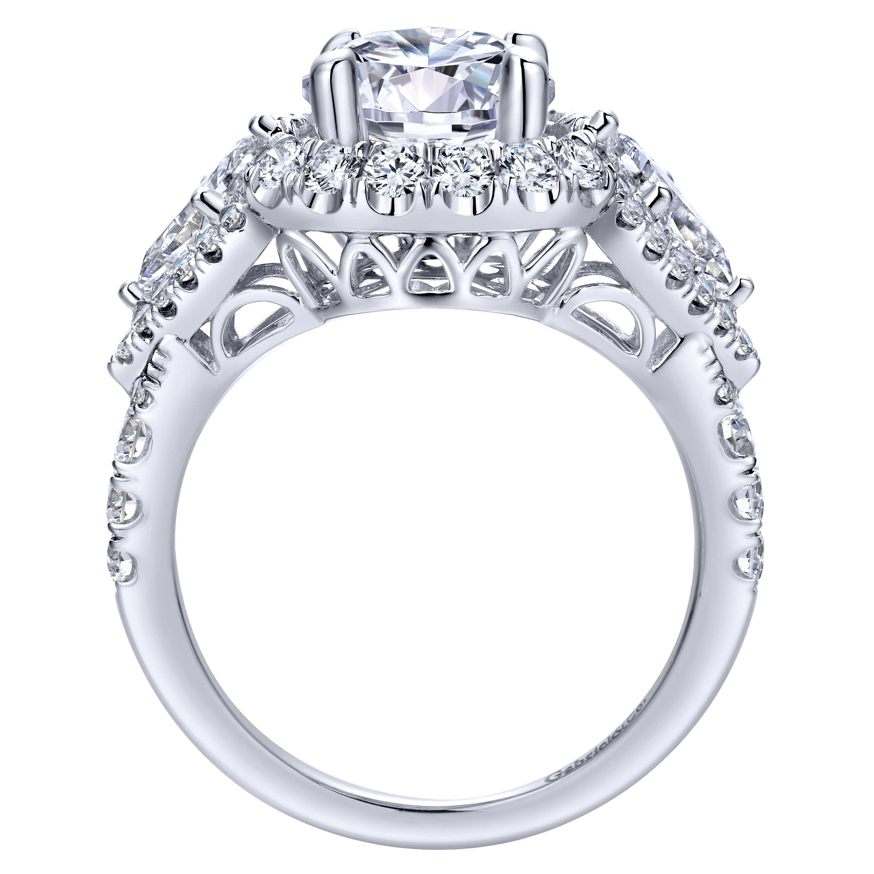 18k White Gold Diamond Double Halo Engagement Ring angle 2 18k White Gold Diamond Double Halo Engagement Ring angle 2