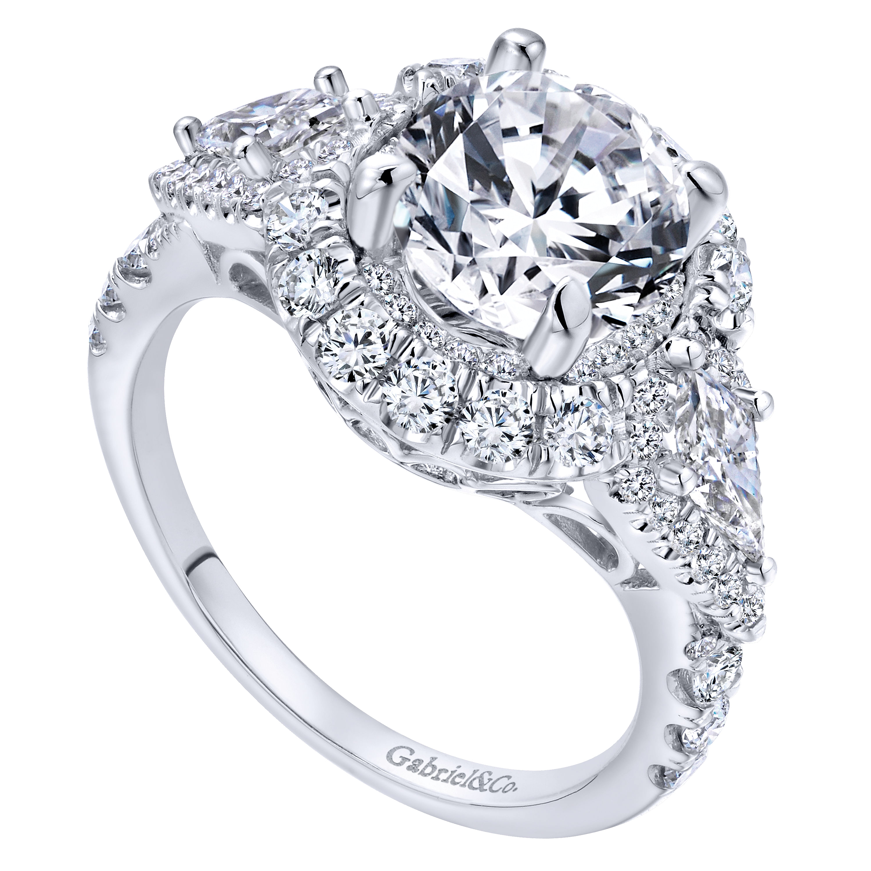 18k White Gold Diamond Double Halo Engagement Ring angle 3 18k White Gold Diamond Double Halo Engagement Ring angle 3