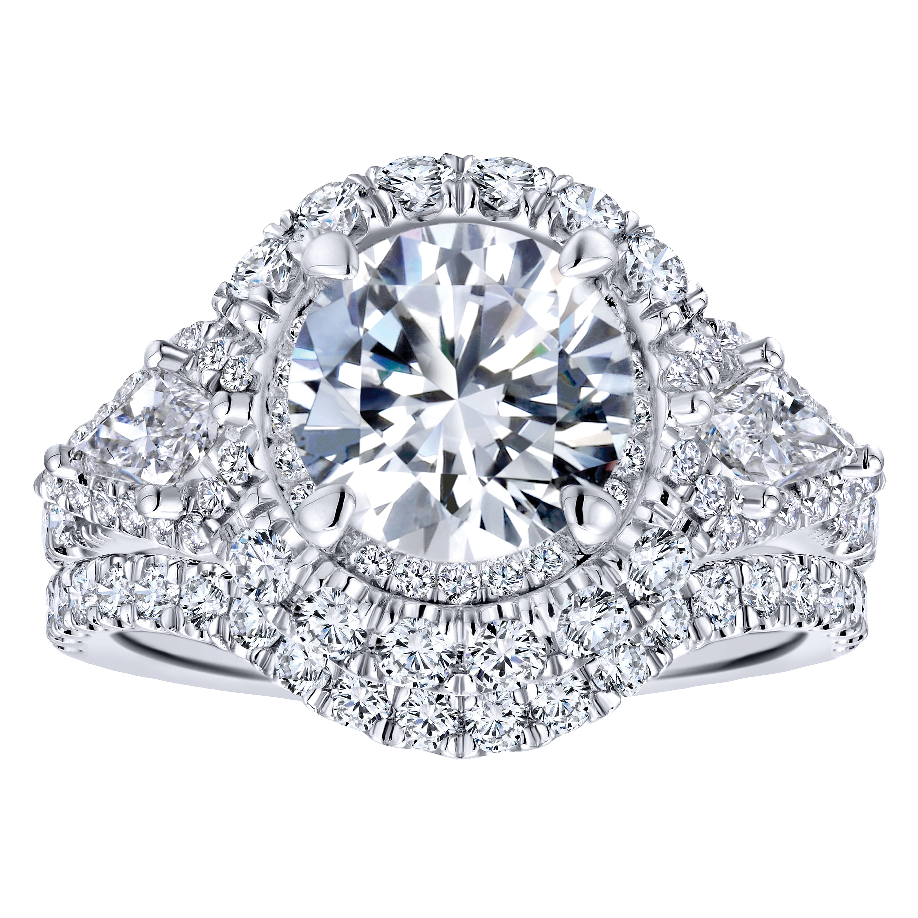 18k White Gold Diamond Double Halo Engagement Ring angle 4 18k White Gold Diamond Double Halo Engagement Ring angle 4