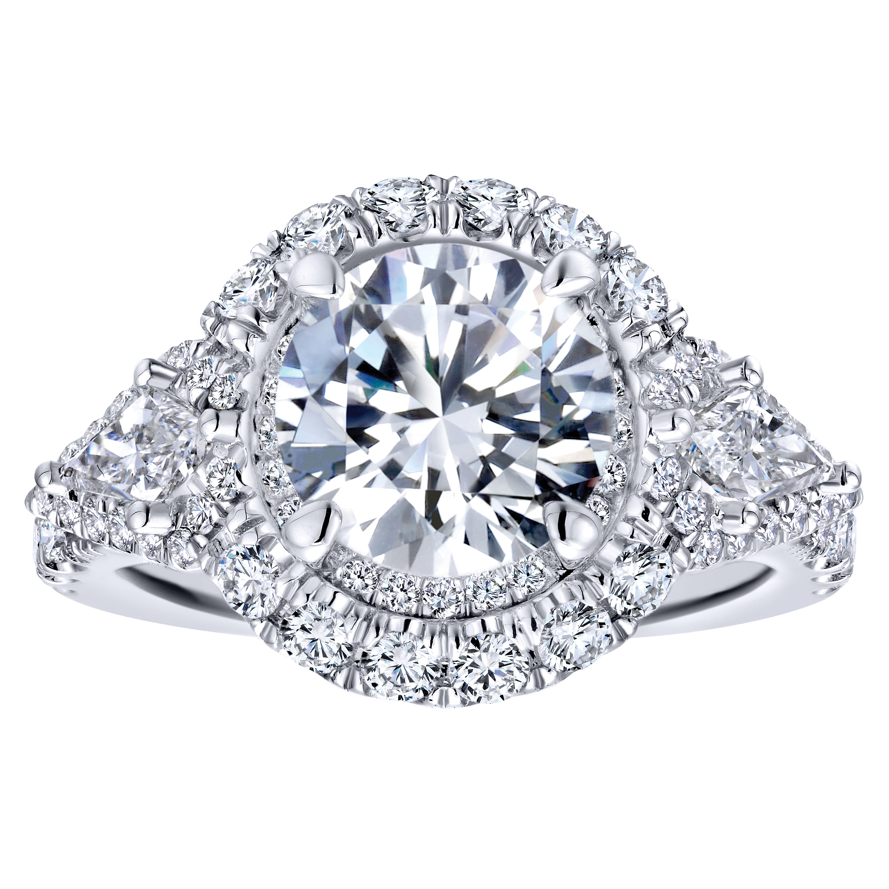 18k White Gold Diamond Double Halo Engagement Ring angle 5 18k White Gold Diamond Double Halo Engagement Ring angle 5