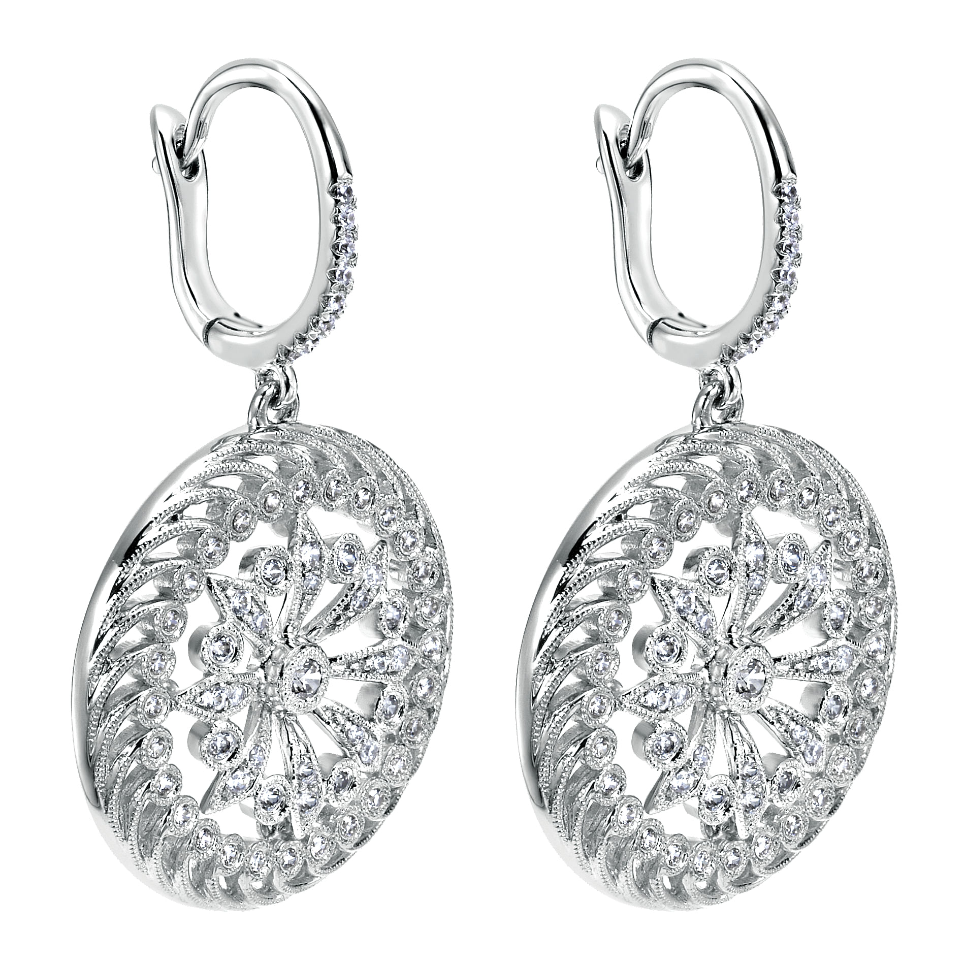 18k White Gold Diamond Drop Earrings angle 2 18k White Gold Diamond Drop Earrings angle 2