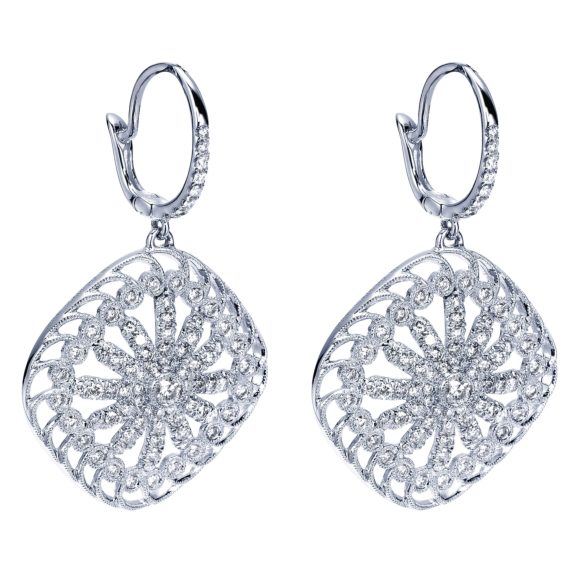 18k White Gold Diamond Drop Earrings angle 2 18k White Gold Diamond Drop Earrings angle 2