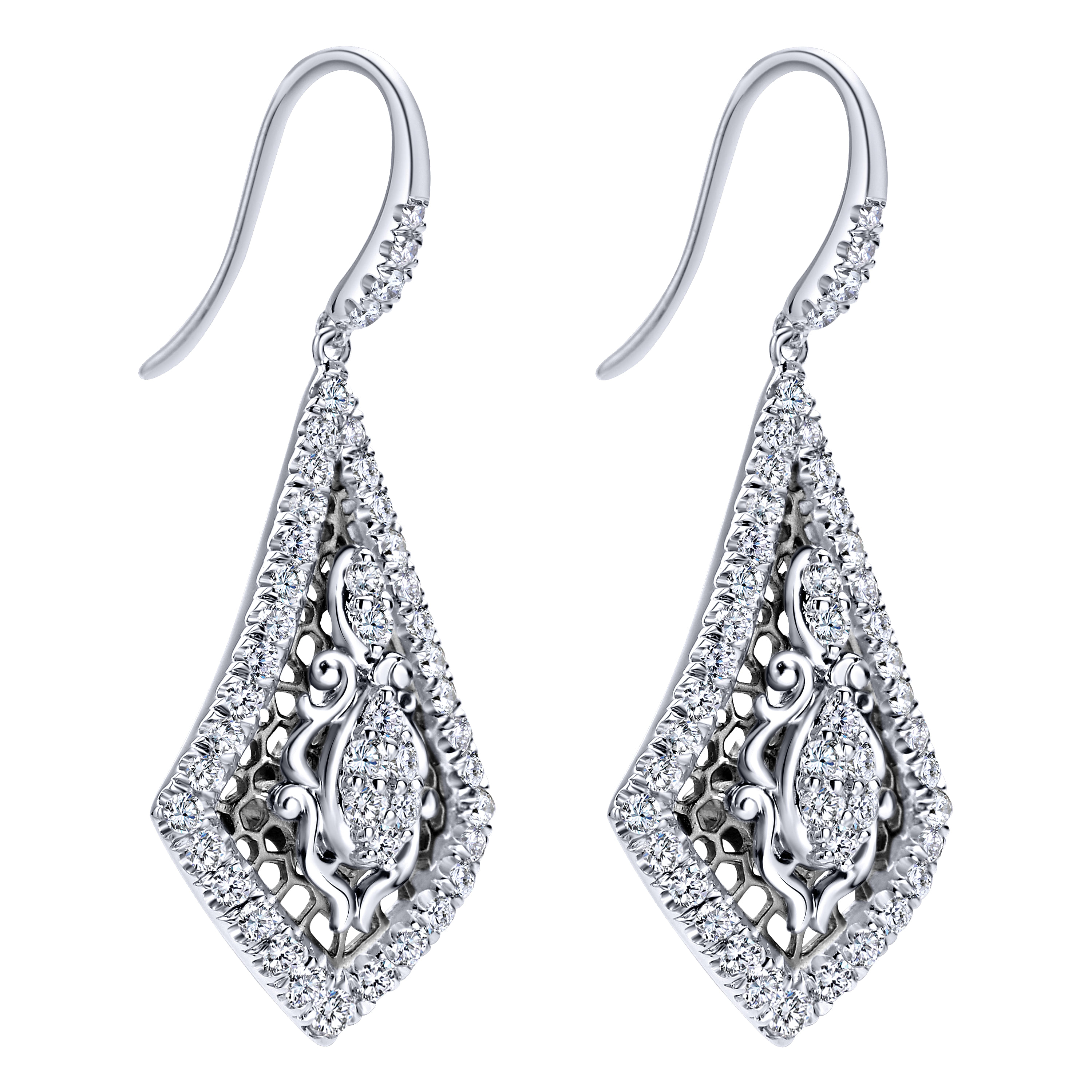 18k White Gold Diamond Drop Earrings angle 2 18k White Gold Diamond Drop Earrings angle 2