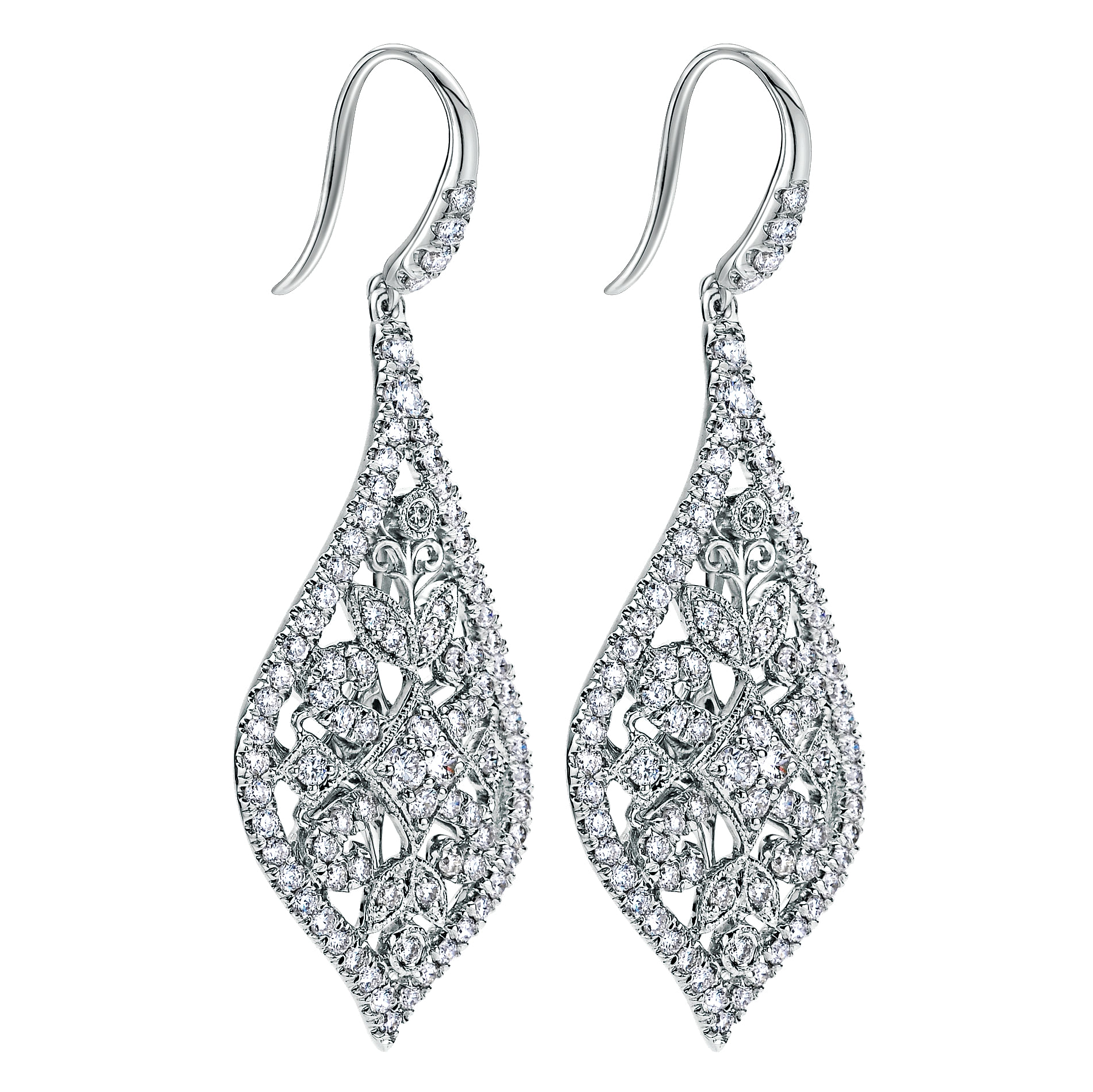18k White Gold Diamond Drop Earrings angle 2 18k White Gold Diamond Drop Earrings angle 2