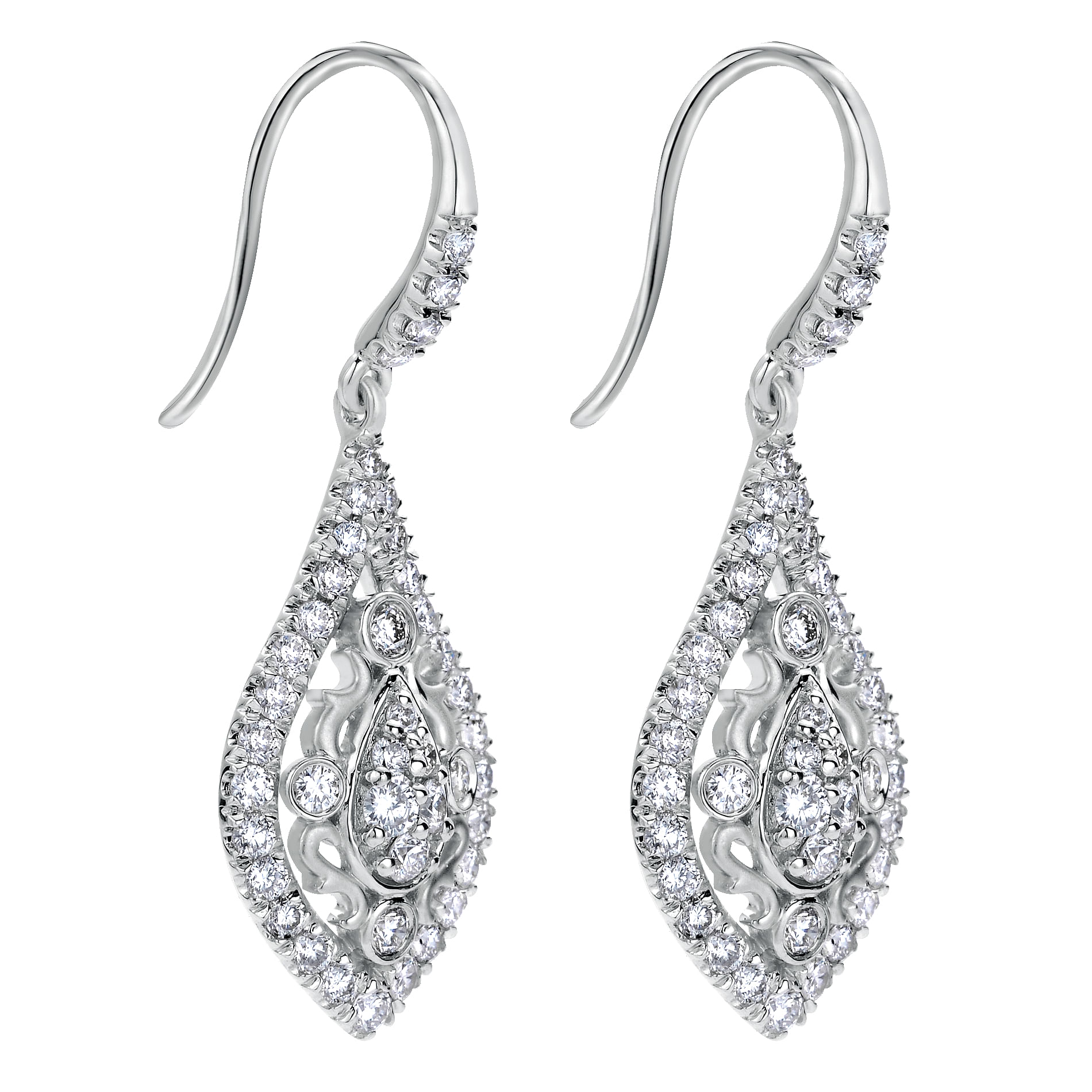 18k White Gold Diamond Drop Earrings angle 2 18k White Gold Diamond Drop Earrings angle 2