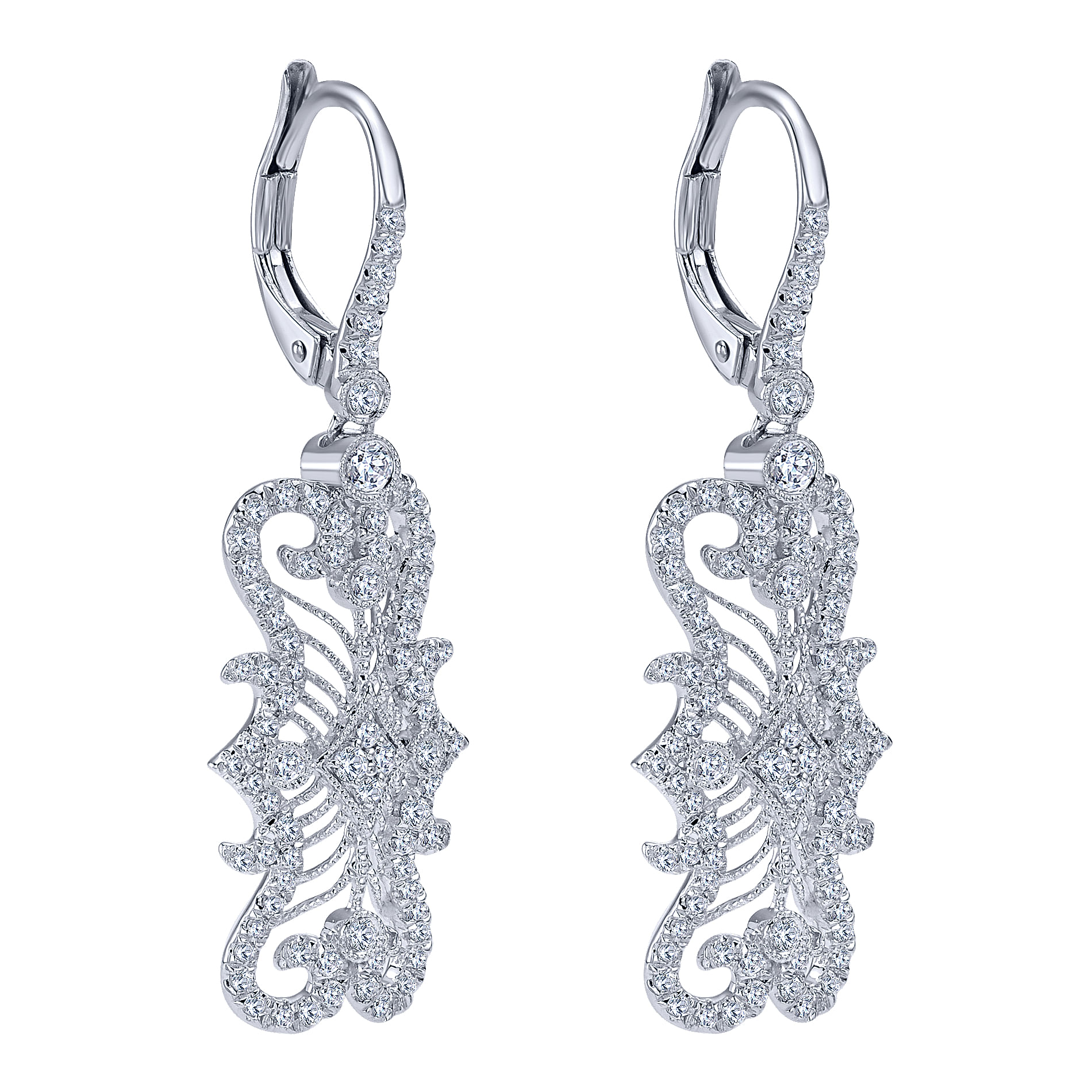 18k White Gold Diamond Drop Earrings angle 2 18k White Gold Diamond Drop Earrings angle 2