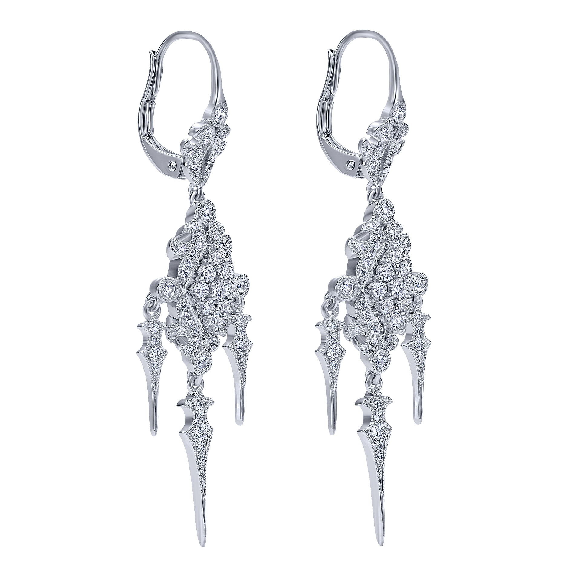 18k White Gold Diamond Drop Earrings angle 2 18k White Gold Diamond Drop Earrings angle 2