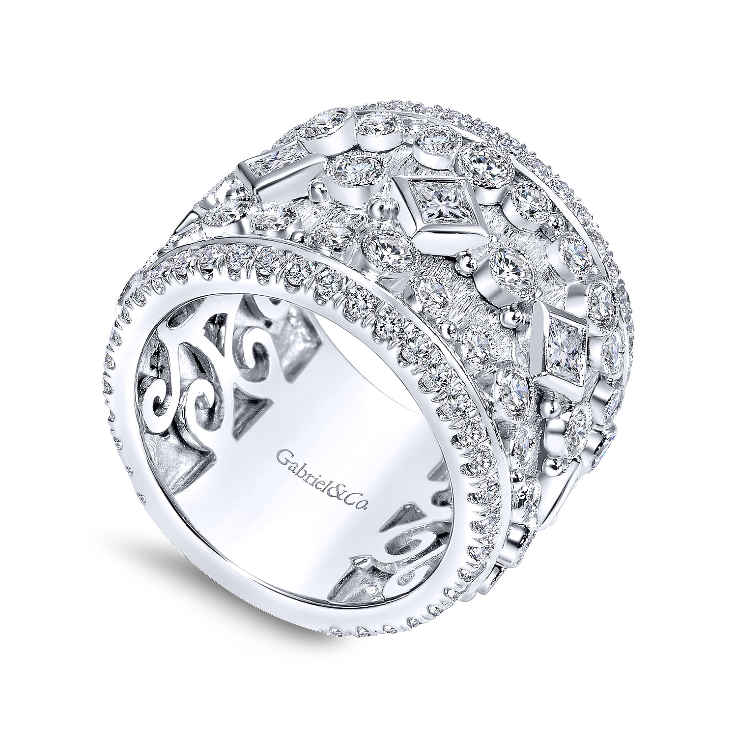 18k White Gold Diamond Fancy Anniversary Band angle 3 18k White Gold Diamond Fancy Anniversary Band angle 3