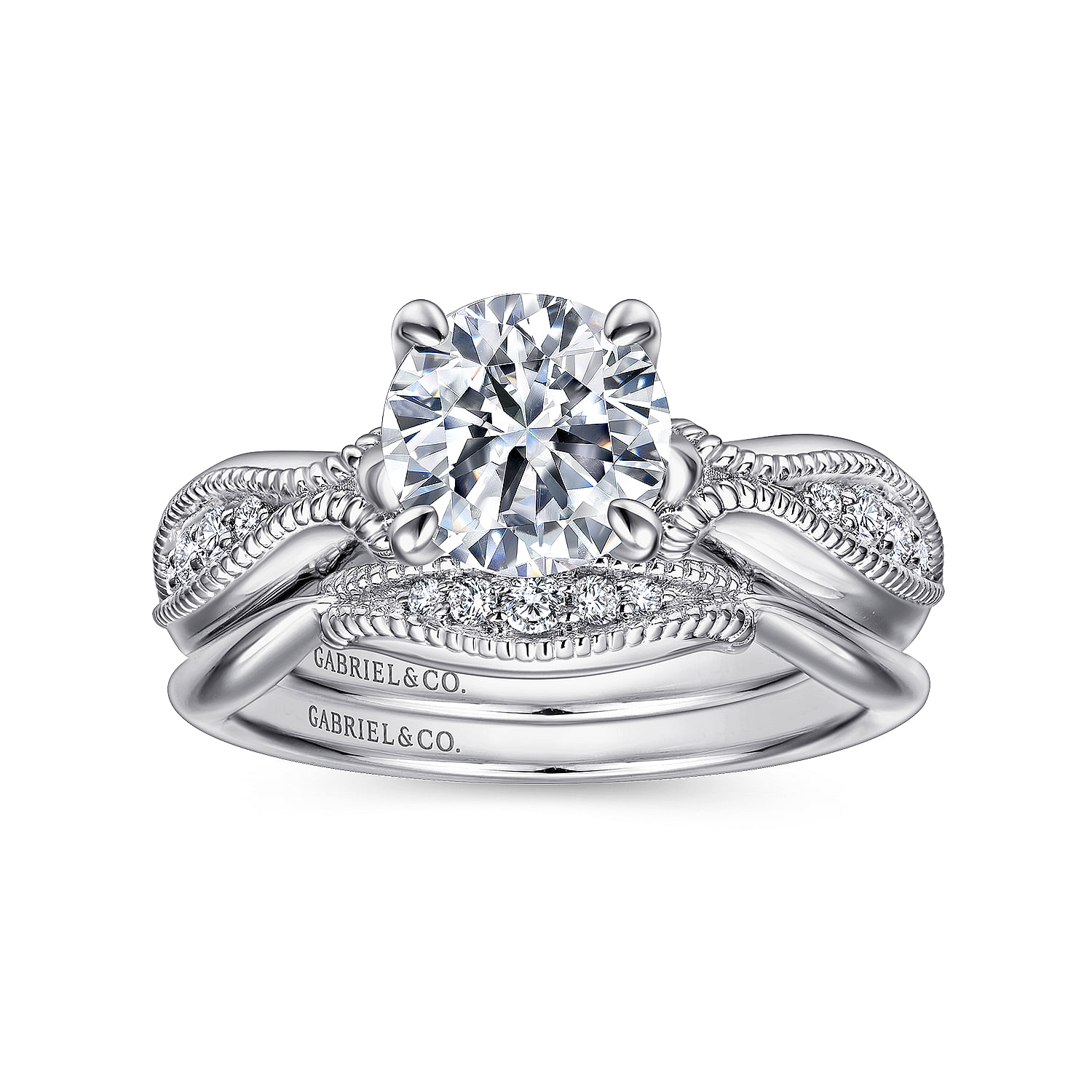18k White Gold Diamond Free Form Engagement Ring angle 4 18k White Gold Diamond Free Form Engagement Ring angle 4