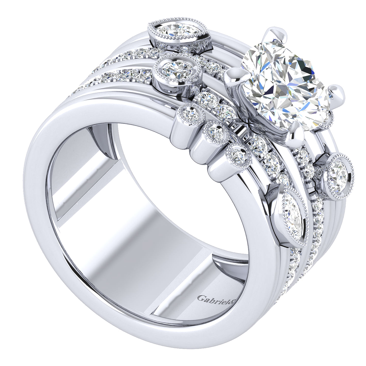 18k White Gold Diamond Free Form Engagement Ring angle 3 18k White Gold Diamond Free Form Engagement Ring angle 3