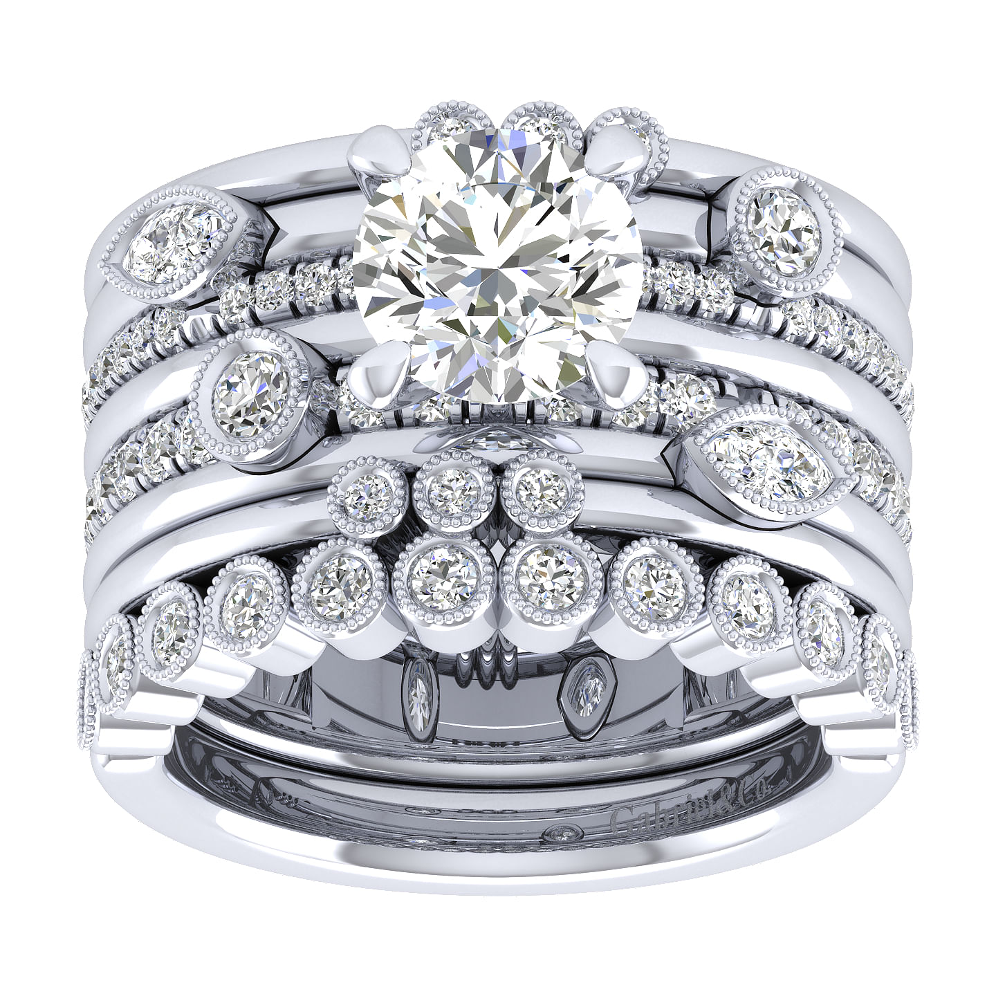 18k White Gold Diamond Free Form Engagement Ring angle 4 18k White Gold Diamond Free Form Engagement Ring angle 4