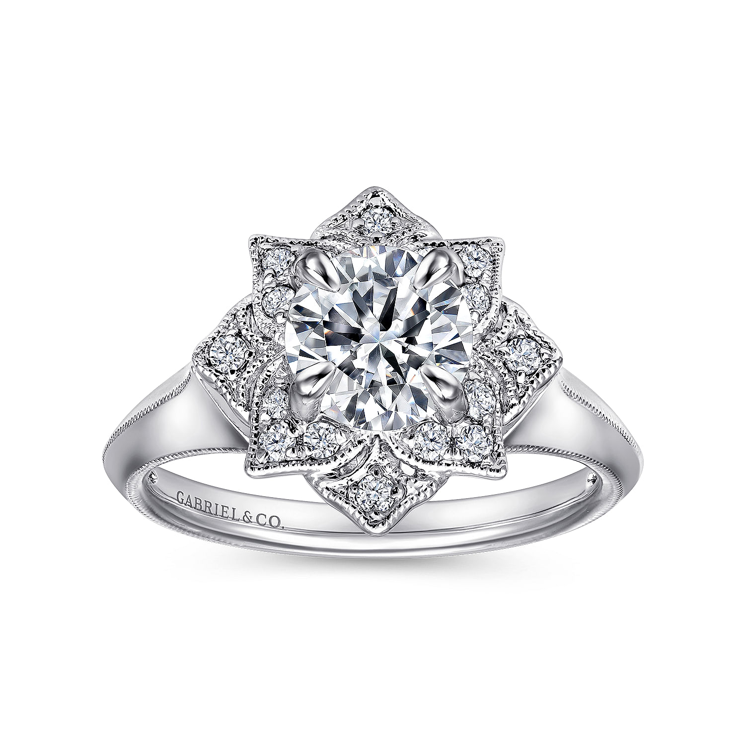 18k White Gold Diamond Halo Engagement Ring angle 5 18k White Gold Diamond Halo Engagement Ring angle 5