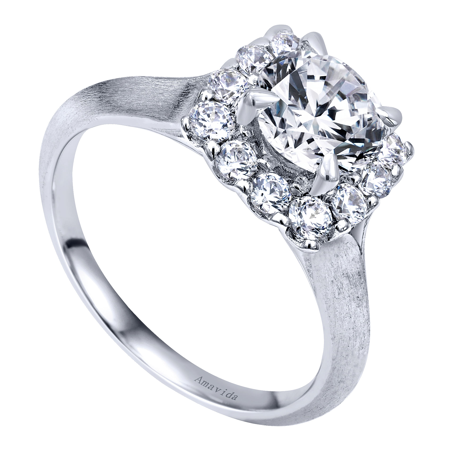 18k White Gold Diamond Halo Engagement Ring angle 3 18k White Gold Diamond Halo Engagement Ring angle 3