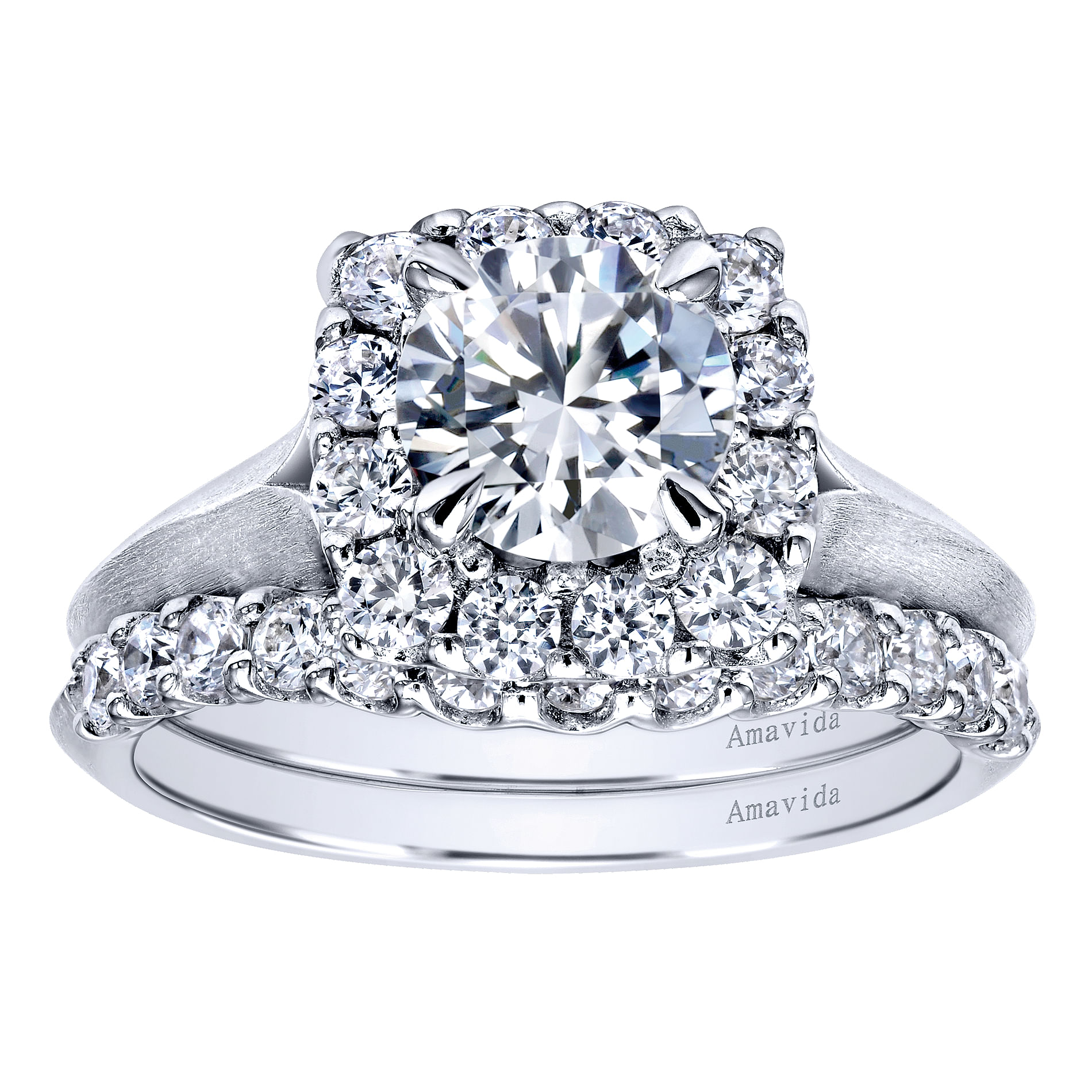 18k White Gold Diamond Halo Engagement Ring angle 4 18k White Gold Diamond Halo Engagement Ring angle 4