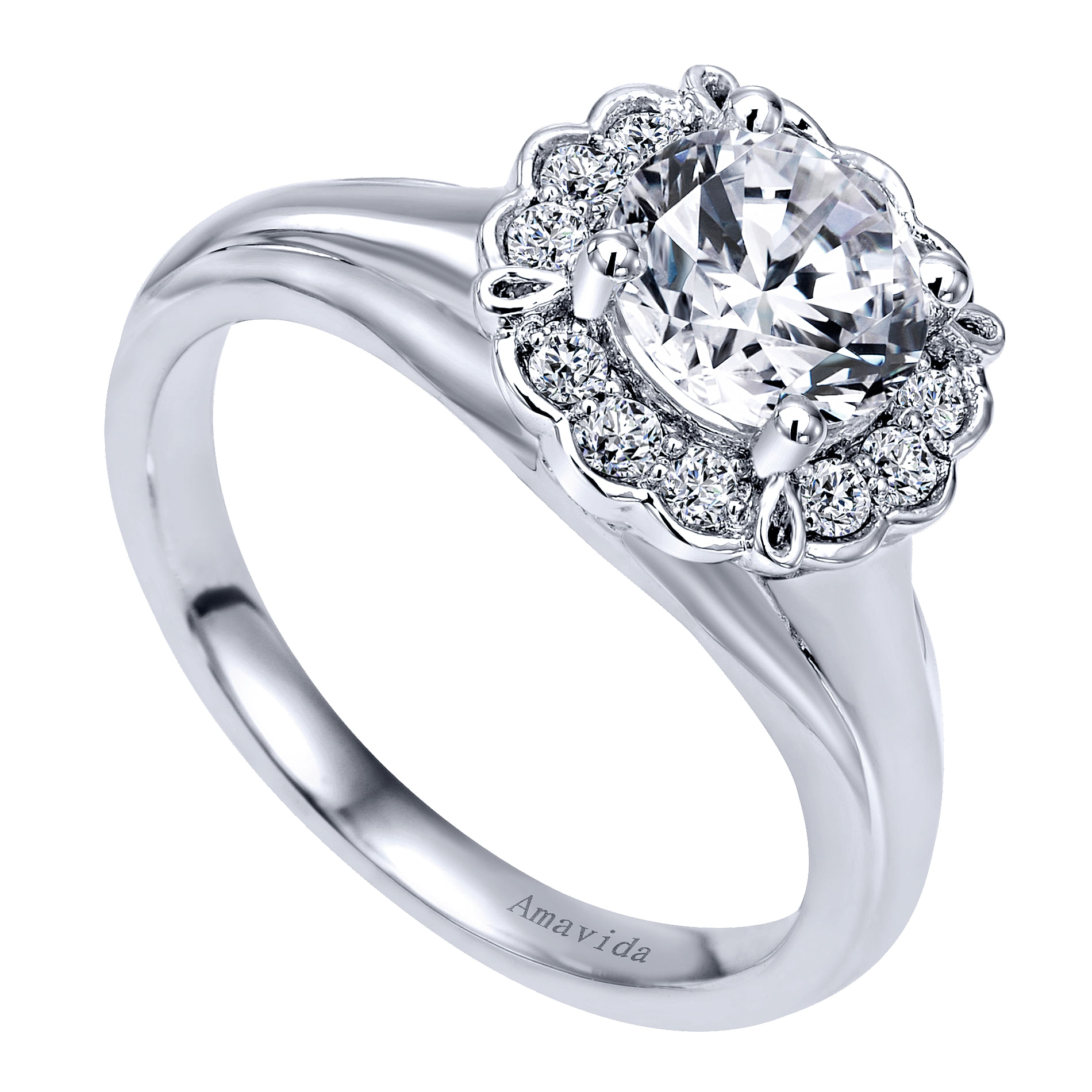 18k White Gold Diamond Halo Engagement Ring angle 3 18k White Gold Diamond Halo Engagement Ring angle 3