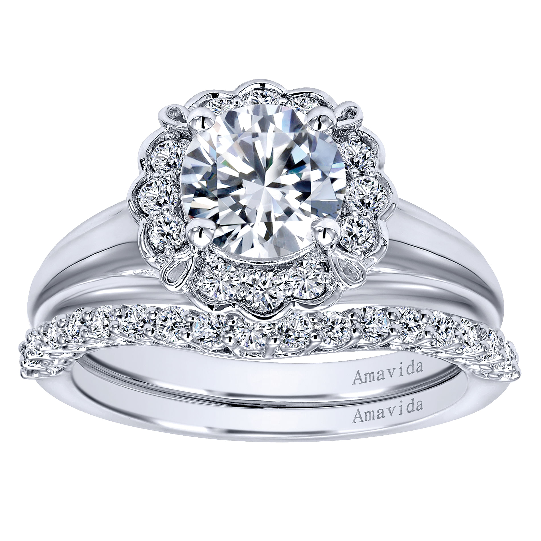 18k White Gold Diamond Halo Engagement Ring angle 4 18k White Gold Diamond Halo Engagement Ring angle 4