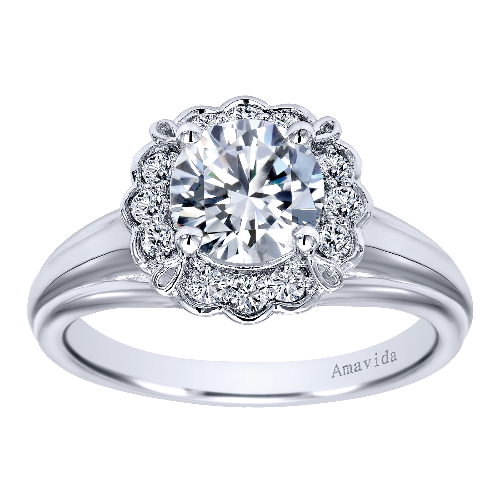 18k White Gold Diamond Halo Engagement Ring angle 5 18k White Gold Diamond Halo Engagement Ring angle 5