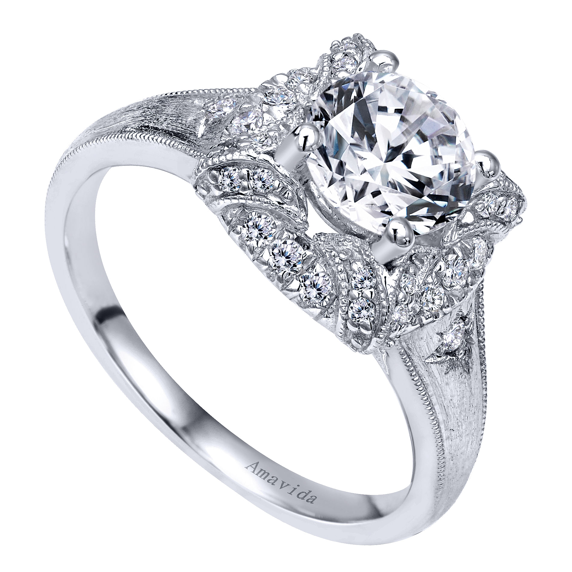 18k White Gold Diamond Halo Engagement Ring angle 3 18k White Gold Diamond Halo Engagement Ring angle 3