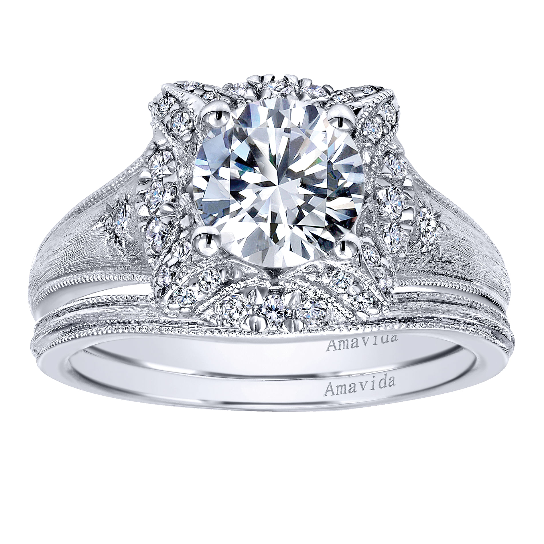18k White Gold Diamond Halo Engagement Ring angle 4 18k White Gold Diamond Halo Engagement Ring angle 4