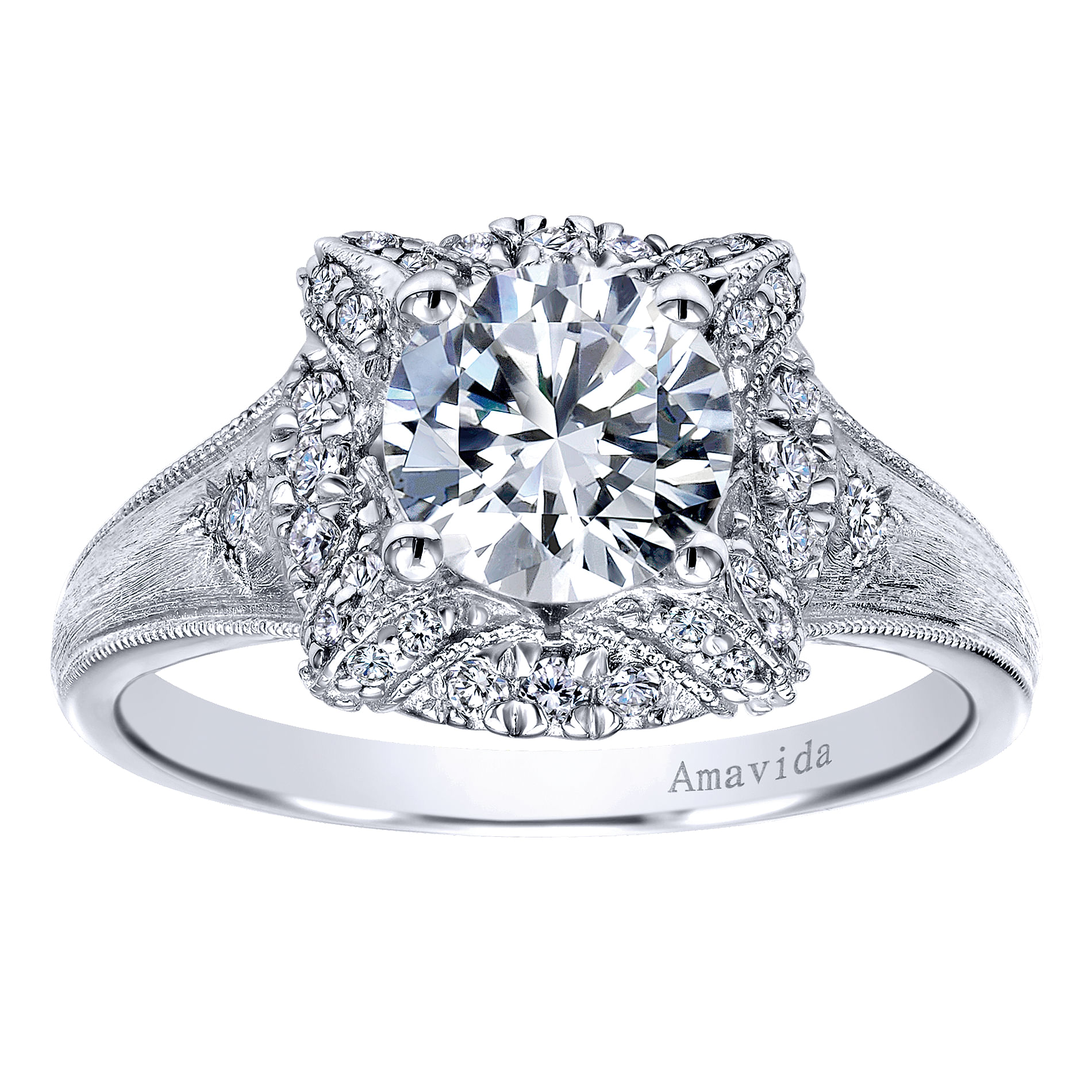 18k White Gold Diamond Halo Engagement Ring angle 5 18k White Gold Diamond Halo Engagement Ring angle 5
