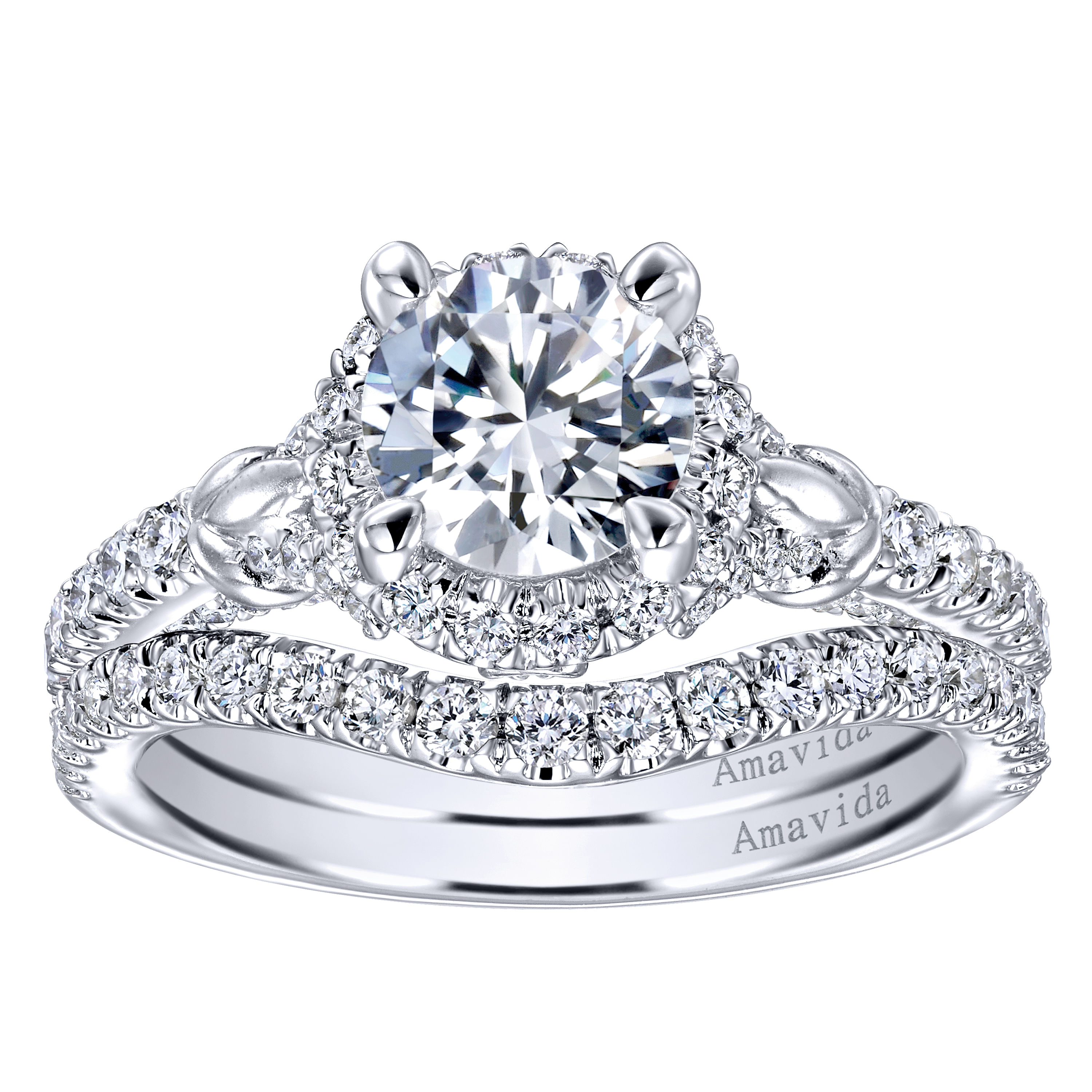 18k White Gold Diamond Halo Engagement Ring angle 4 18k White Gold Diamond Halo Engagement Ring angle 4