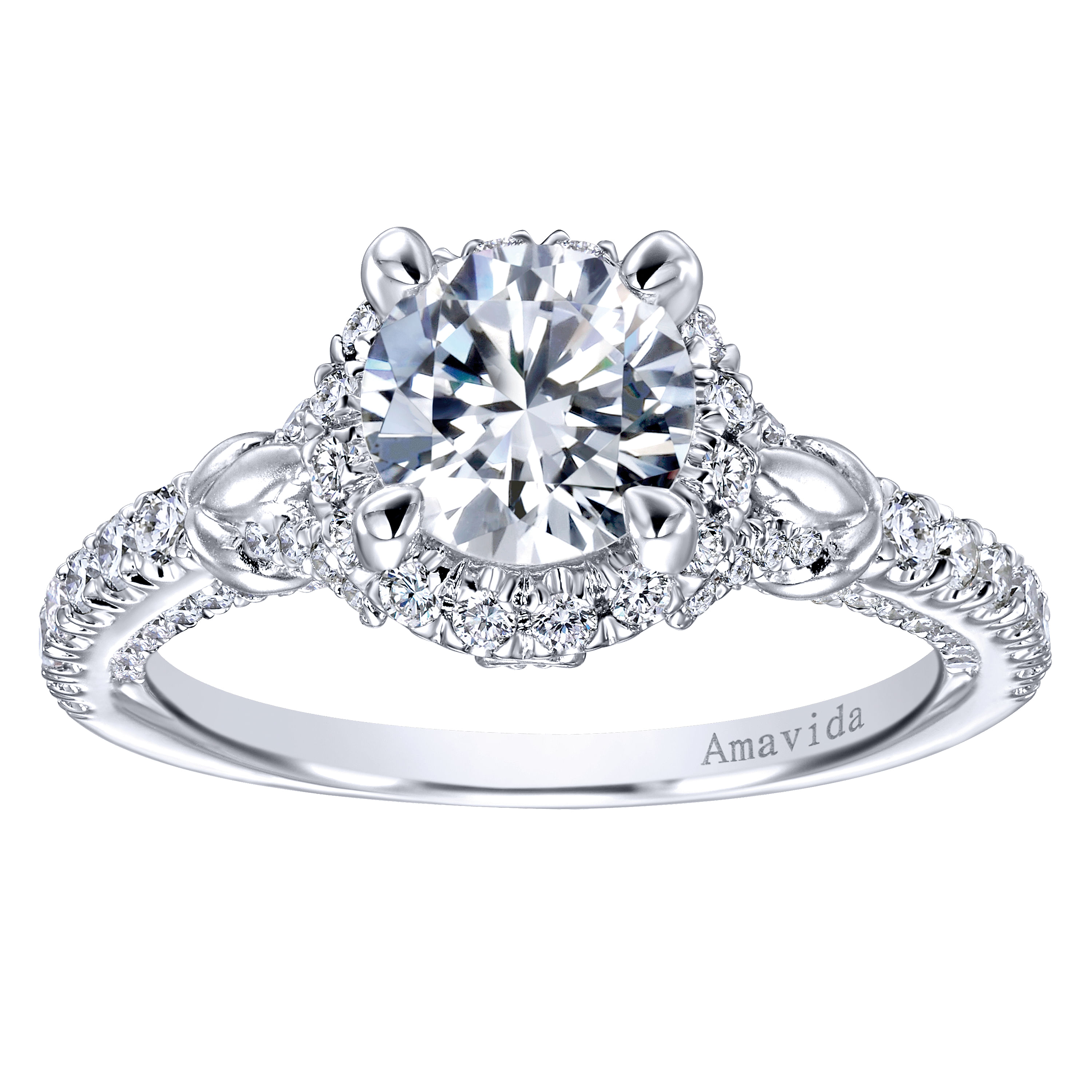 18k White Gold Diamond Halo Engagement Ring angle 5 18k White Gold Diamond Halo Engagement Ring angle 5
