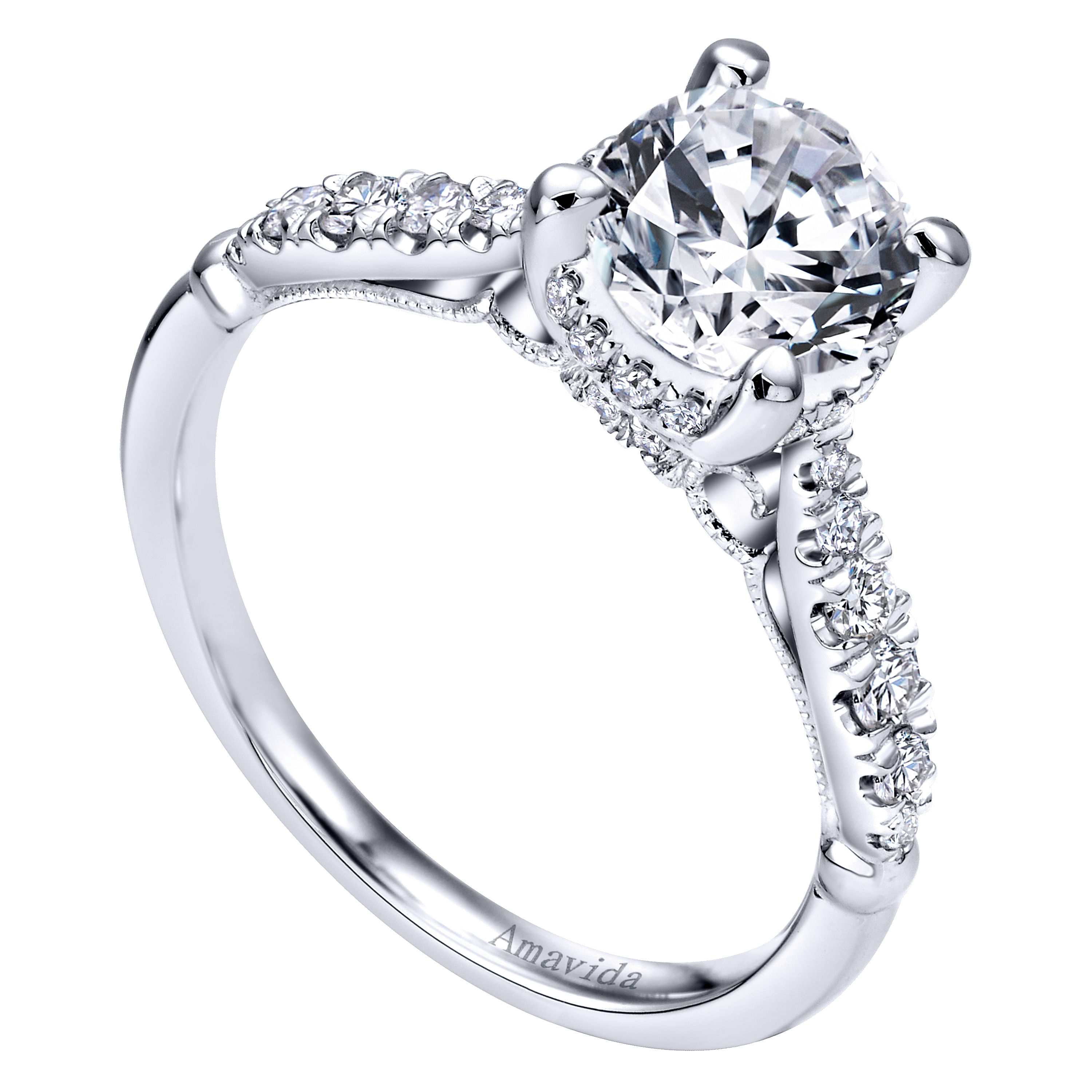 18k White Gold Diamond Halo Engagement Ring angle 3 18k White Gold Diamond Halo Engagement Ring angle 3