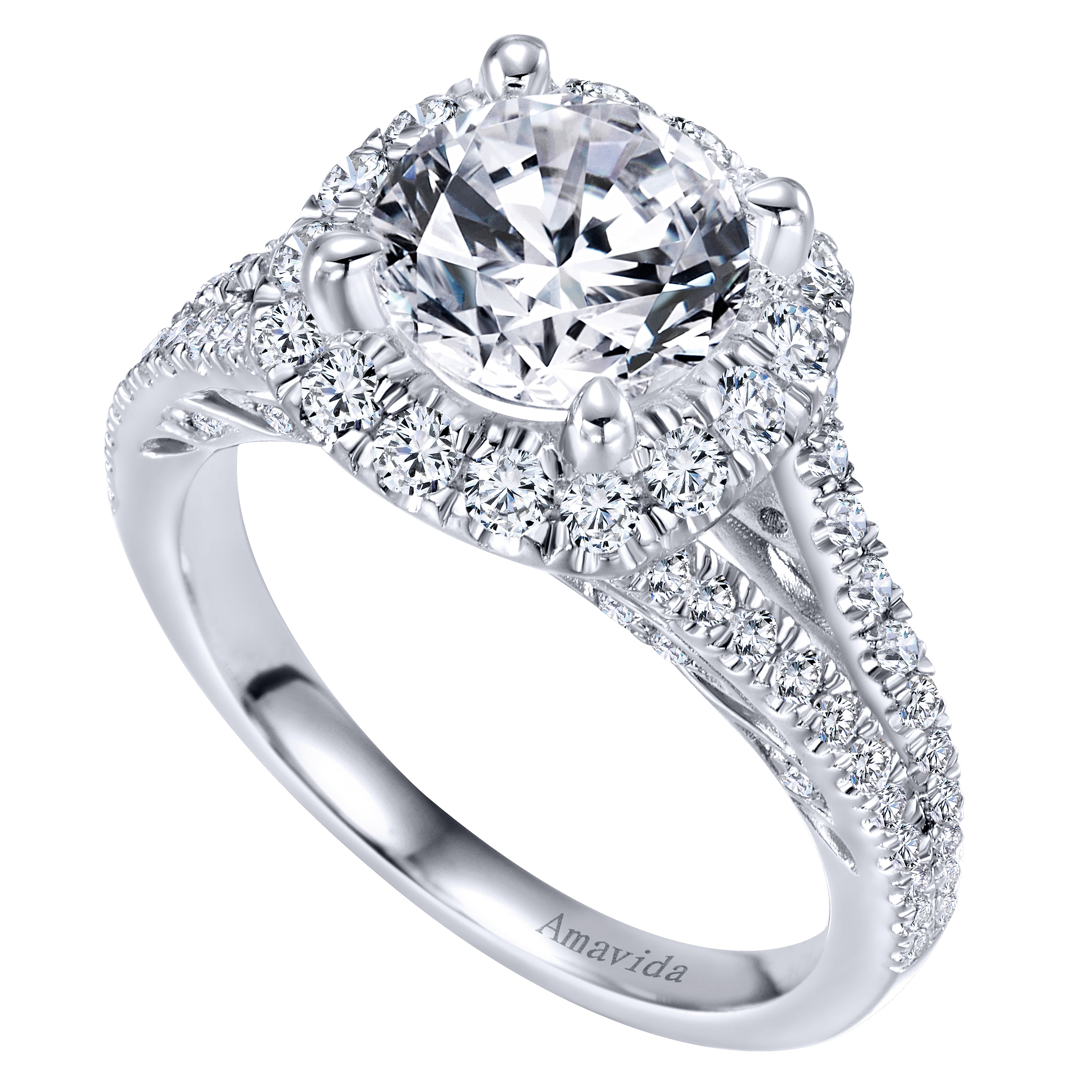 18k White Gold Diamond Halo Engagement Ring angle 3 18k White Gold Diamond Halo Engagement Ring angle 3