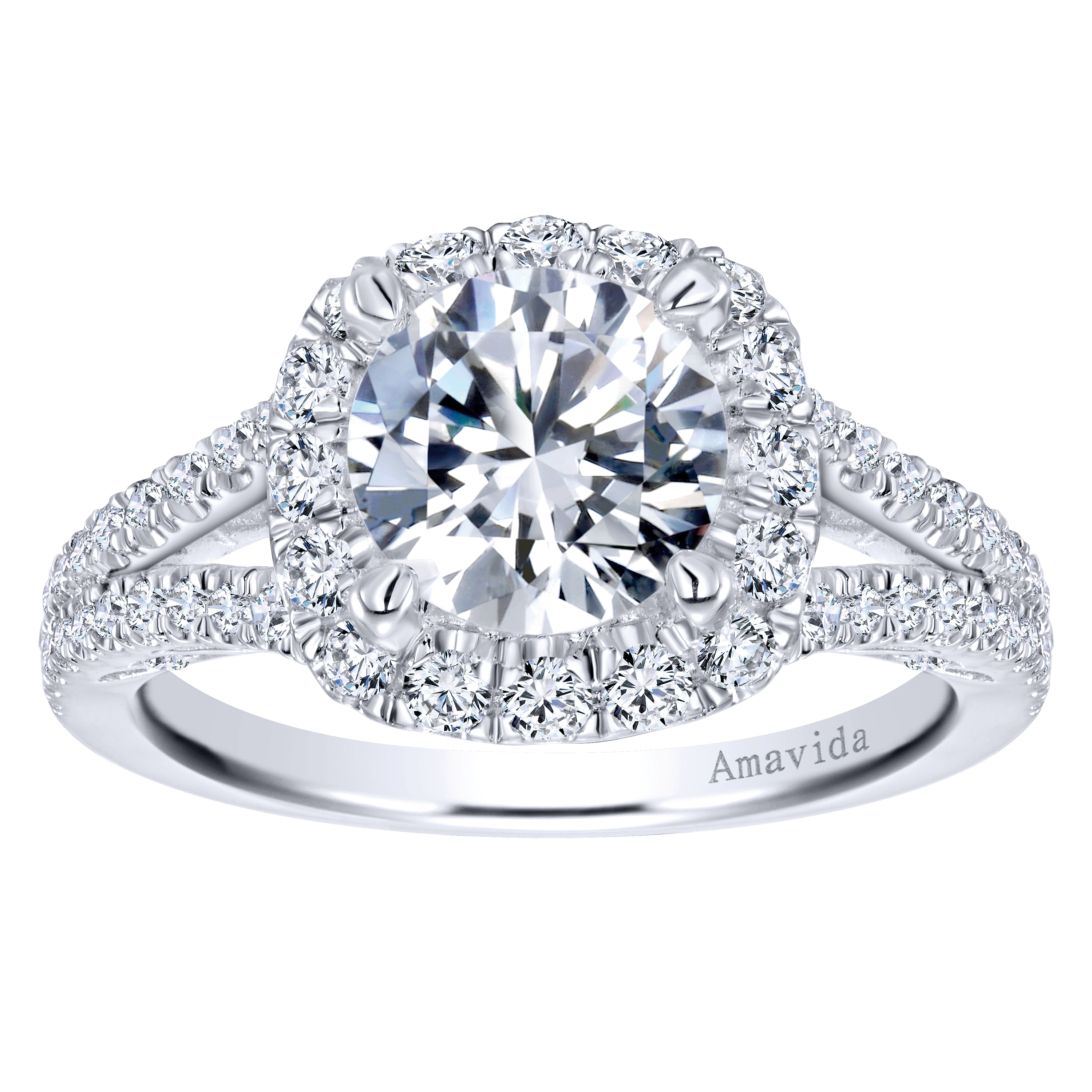 18k White Gold Diamond Halo Engagement Ring angle 5 18k White Gold Diamond Halo Engagement Ring angle 5