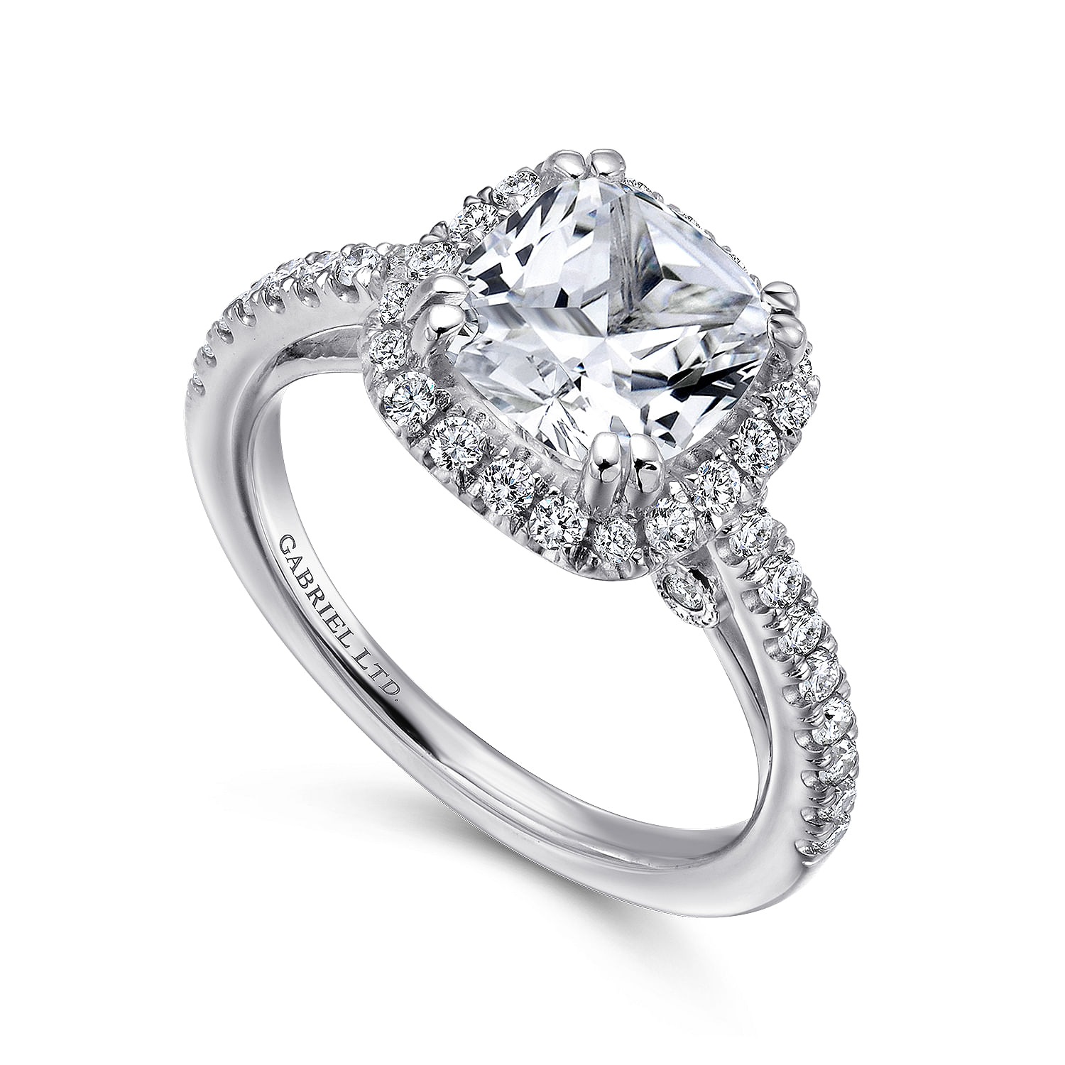 18k White Gold Diamond Halo Engagement Ring angle 3 18k White Gold Diamond Halo Engagement Ring angle 3