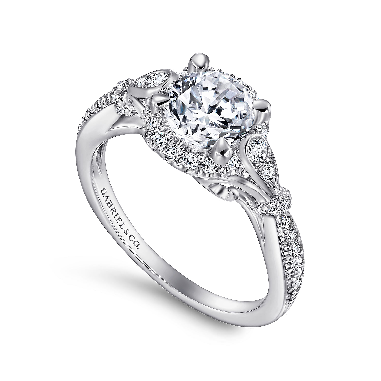 18k White Gold Diamond Halo Engagement Ring angle 3 18k White Gold Diamond Halo Engagement Ring angle 3