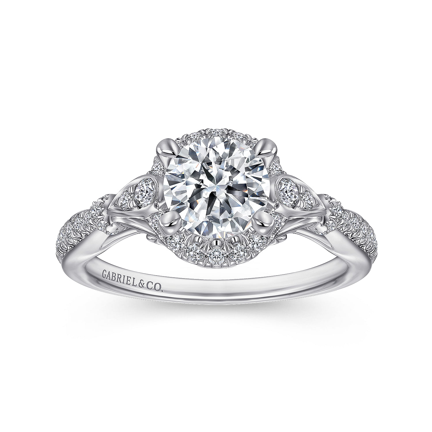 18k White Gold Diamond Halo Engagement Ring angle 5 18k White Gold Diamond Halo Engagement Ring angle 5