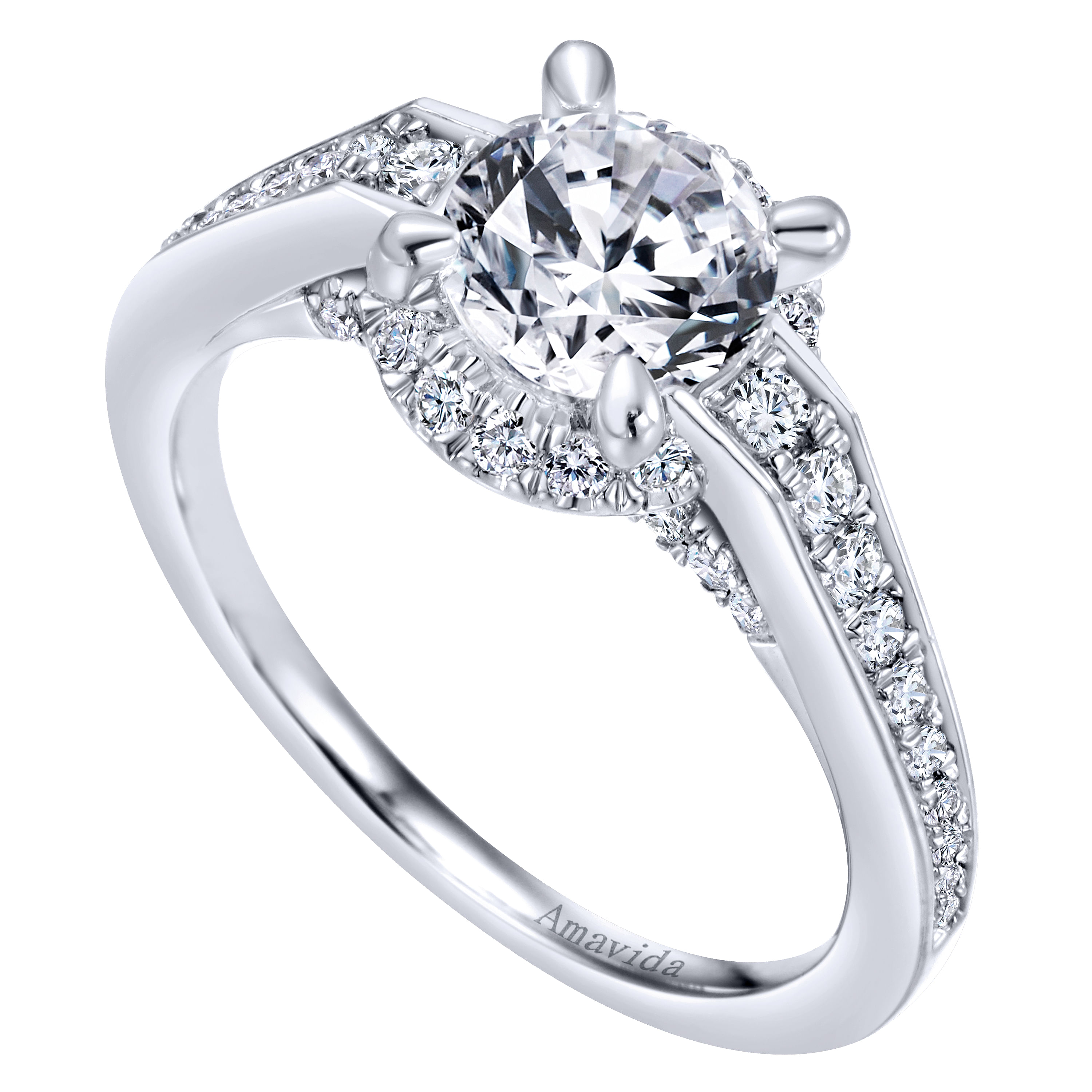 18k White Gold Diamond Halo Engagement Ring angle 3 18k White Gold Diamond Halo Engagement Ring angle 3