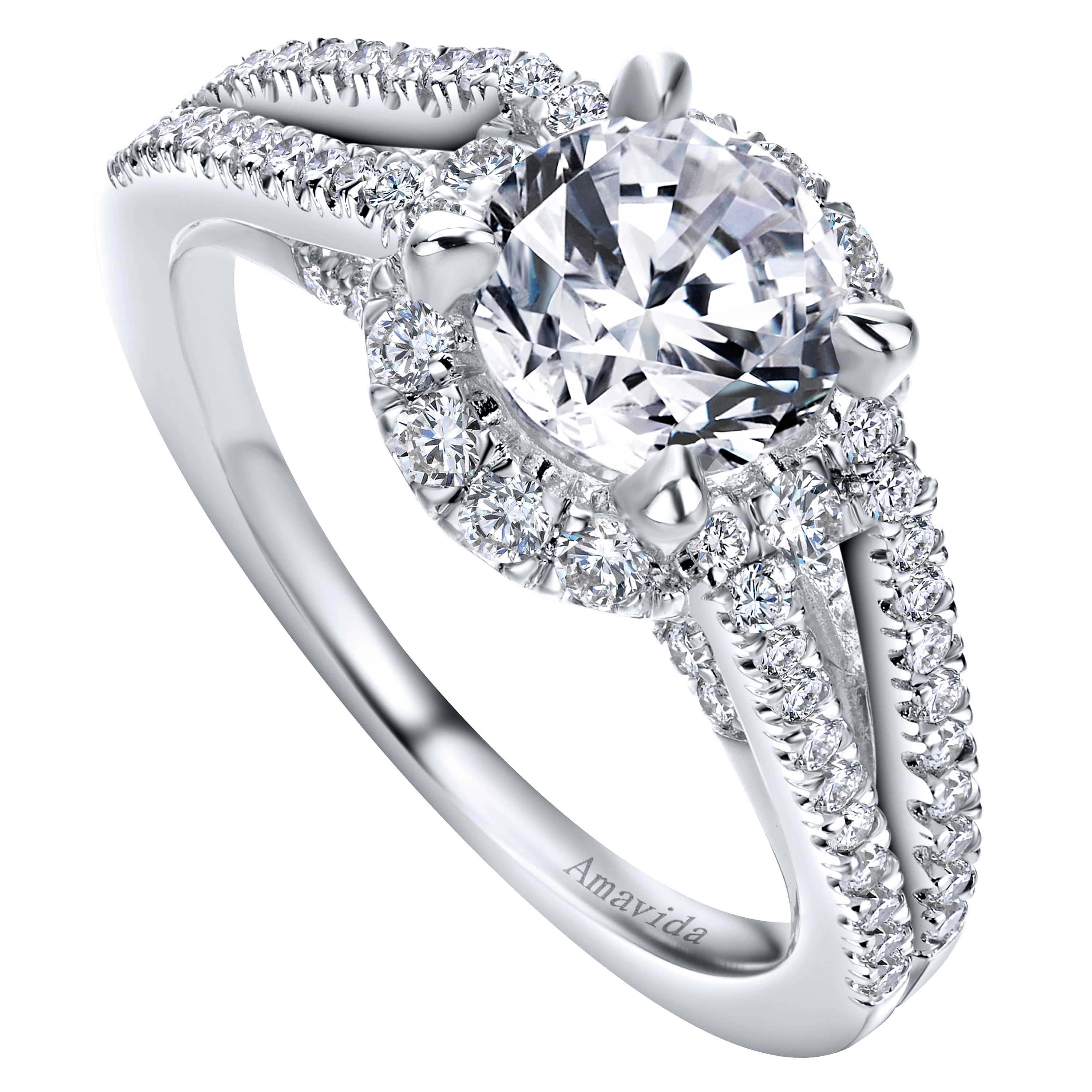 18k White Gold Diamond Halo Engagement Ring angle 3 18k White Gold Diamond Halo Engagement Ring angle 3
