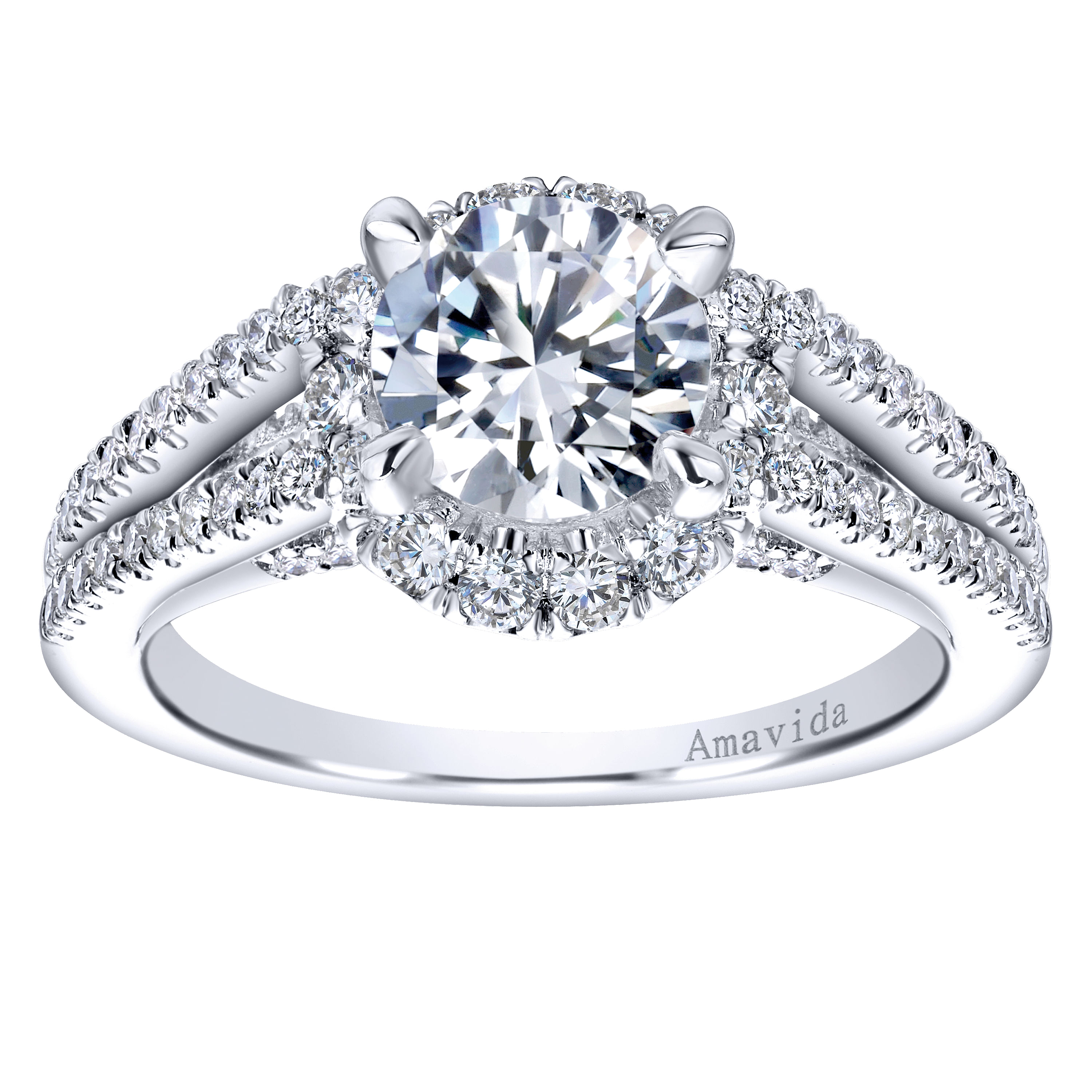 18k White Gold Diamond Halo Engagement Ring angle 5 18k White Gold Diamond Halo Engagement Ring angle 5