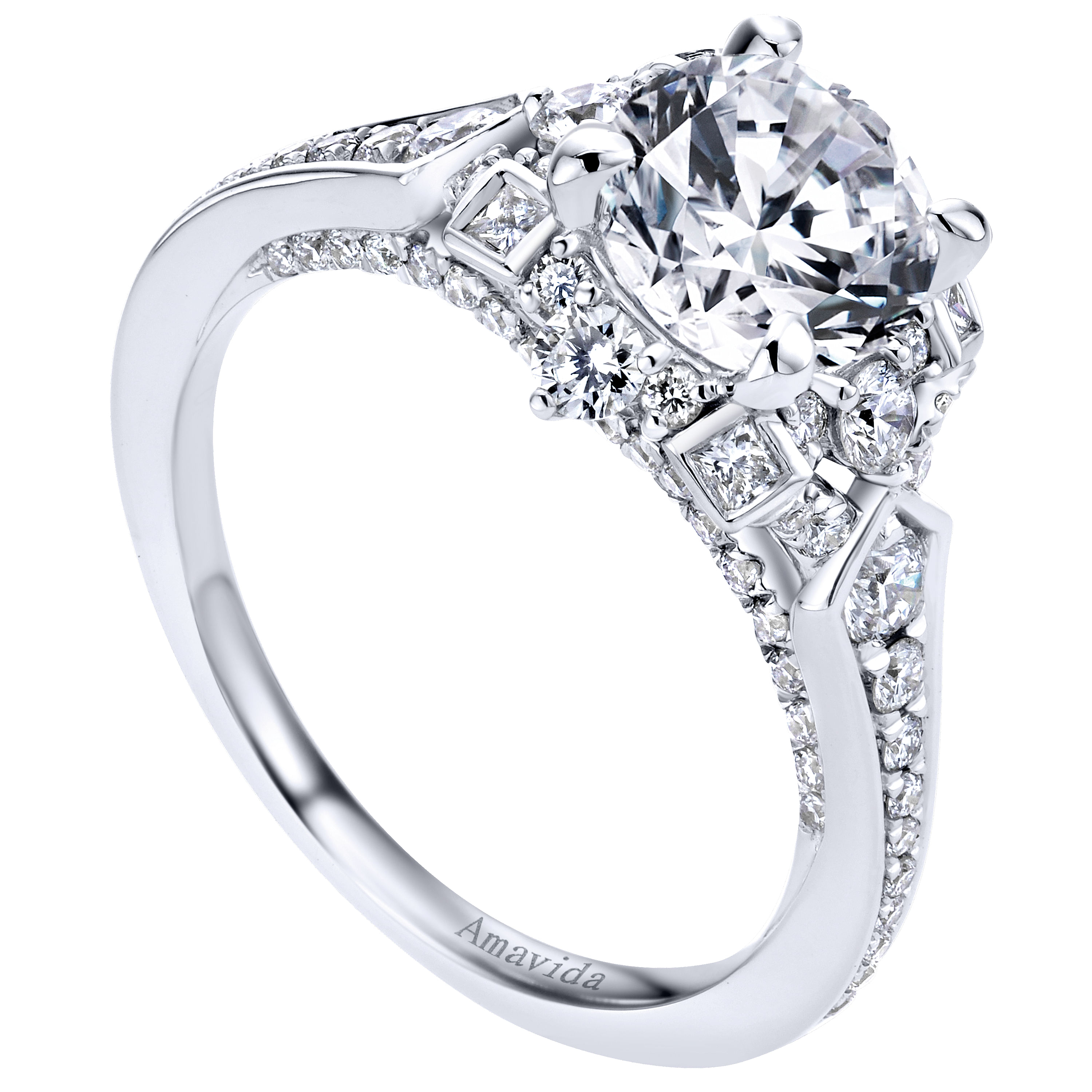 18k White Gold Diamond Halo Engagement Ring angle 3 18k White Gold Diamond Halo Engagement Ring angle 3