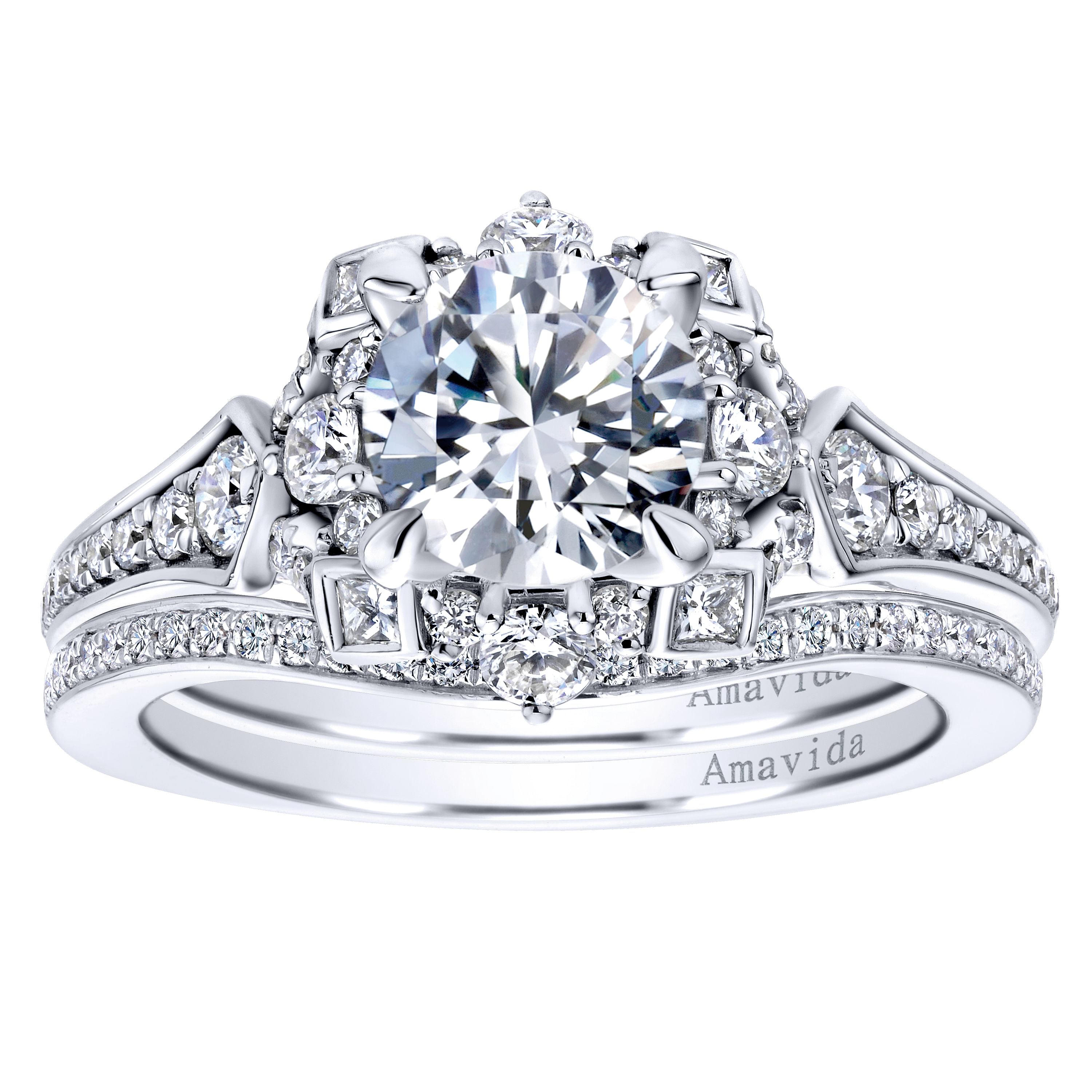 18k White Gold Diamond Halo Engagement Ring angle 4 18k White Gold Diamond Halo Engagement Ring angle 4