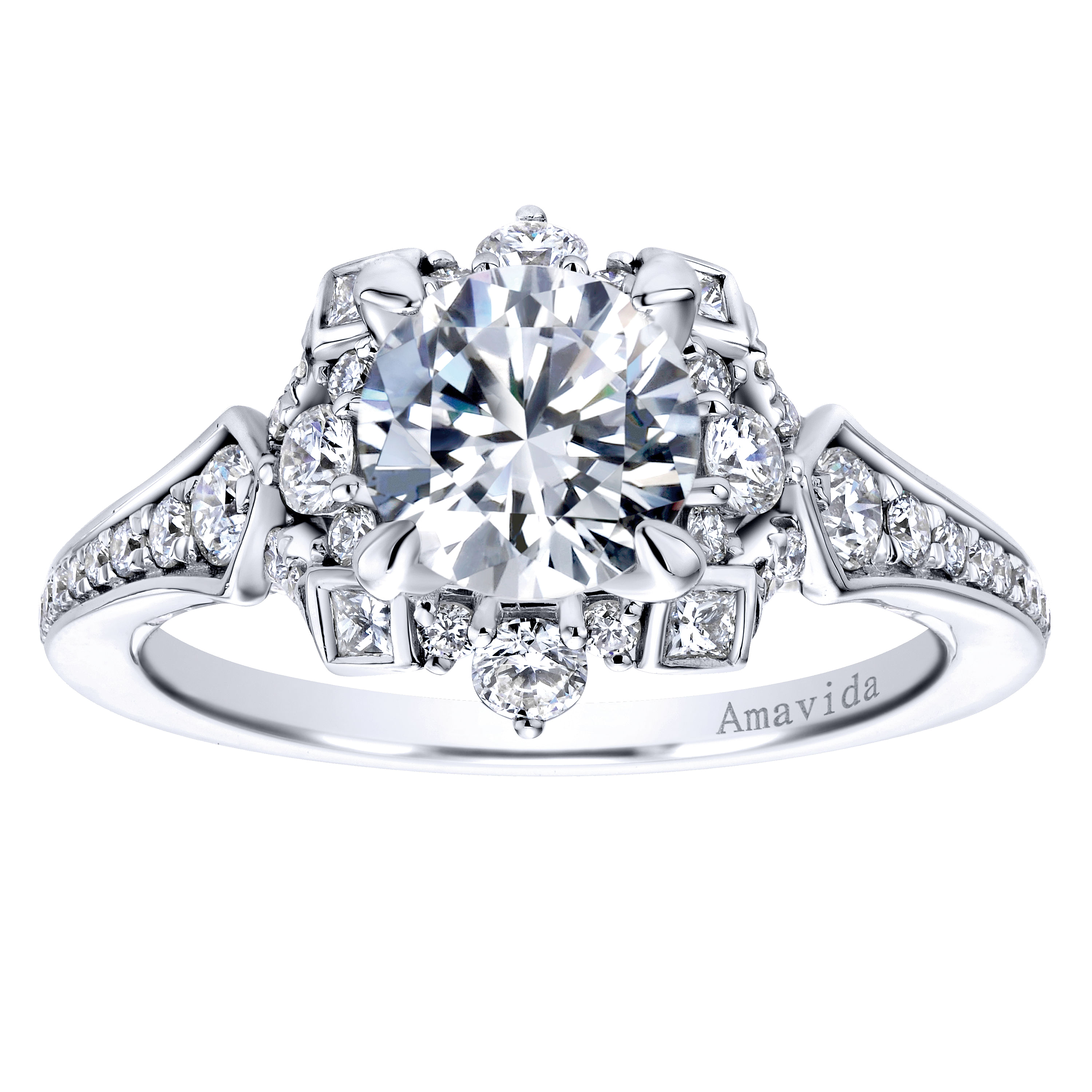 18k White Gold Diamond Halo Engagement Ring angle 5 18k White Gold Diamond Halo Engagement Ring angle 5