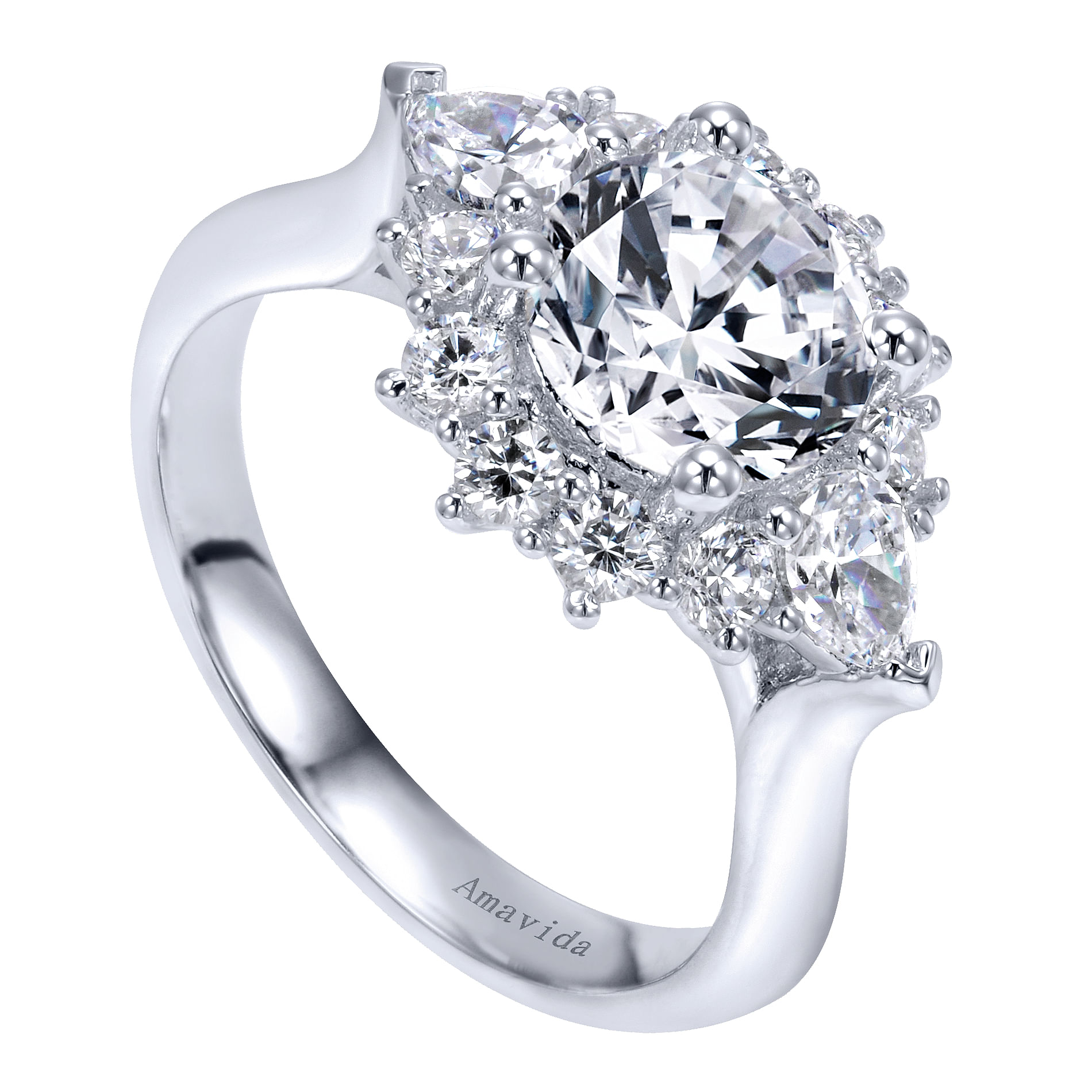 18k White Gold Diamond Halo Engagement Ring angle 3 18k White Gold Diamond Halo Engagement Ring angle 3