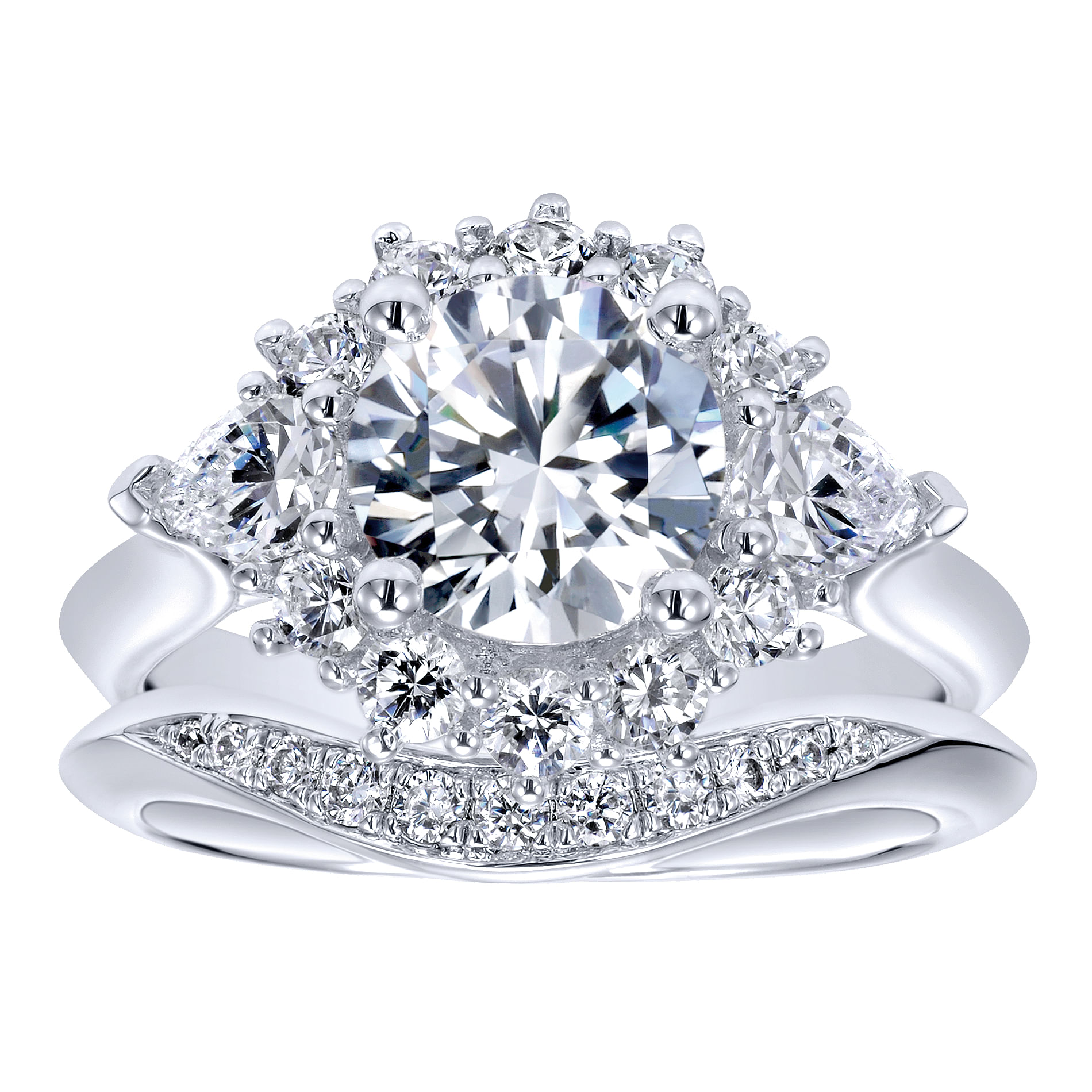 18k White Gold Diamond Halo Engagement Ring angle 4 18k White Gold Diamond Halo Engagement Ring angle 4