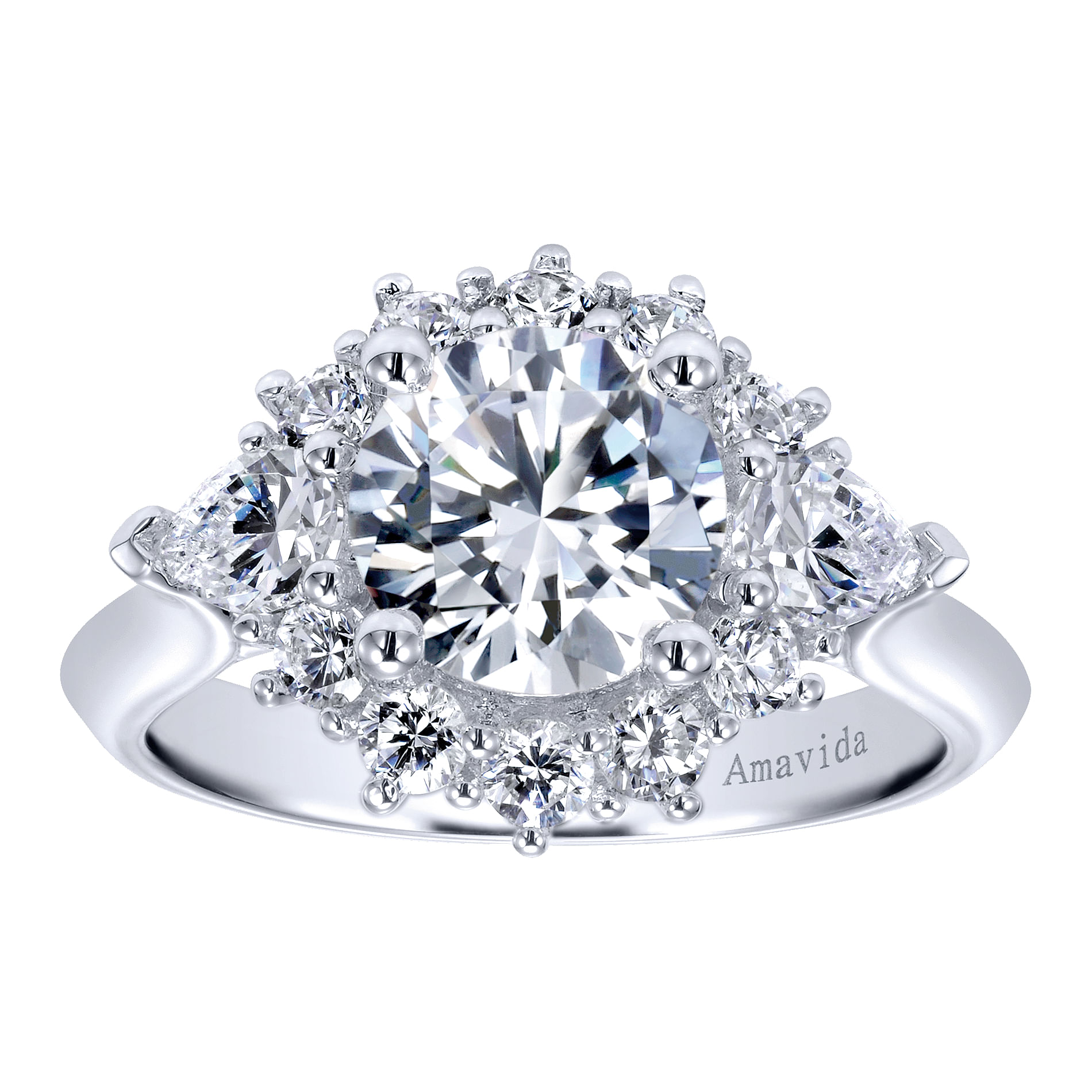 18k White Gold Diamond Halo Engagement Ring angle 5 18k White Gold Diamond Halo Engagement Ring angle 5