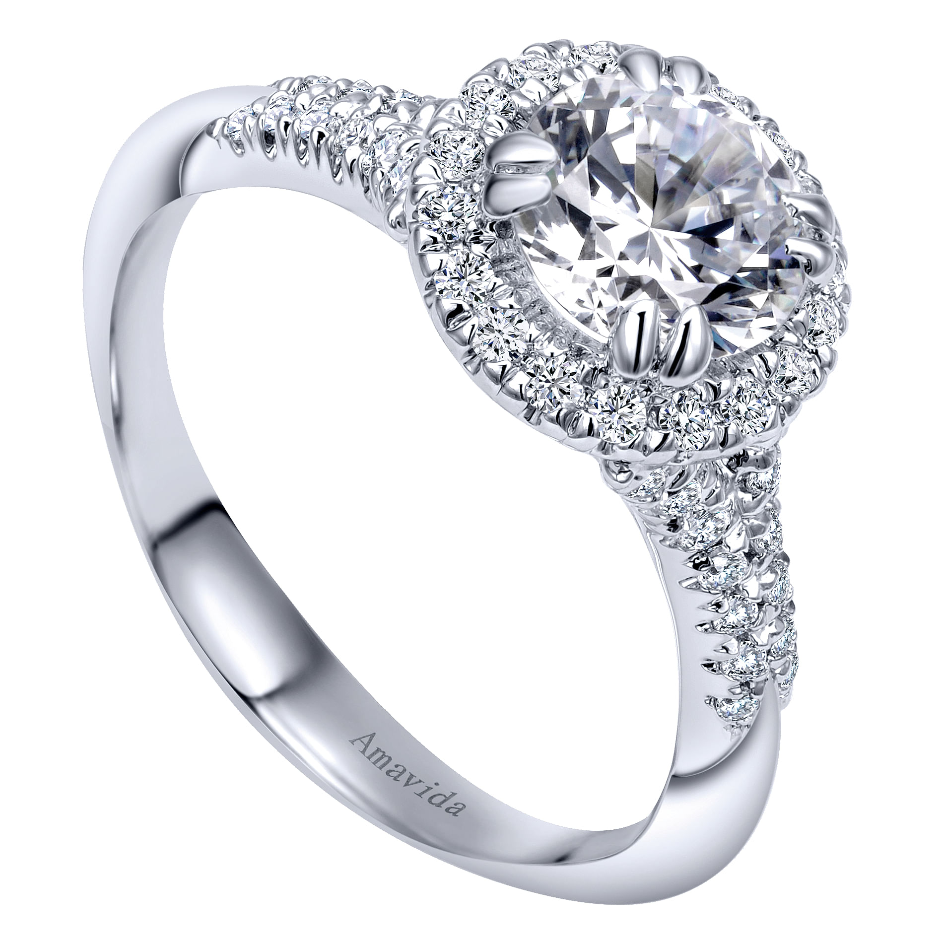 18k White Gold Diamond Halo Engagement Ring angle 3 18k White Gold Diamond Halo Engagement Ring angle 3