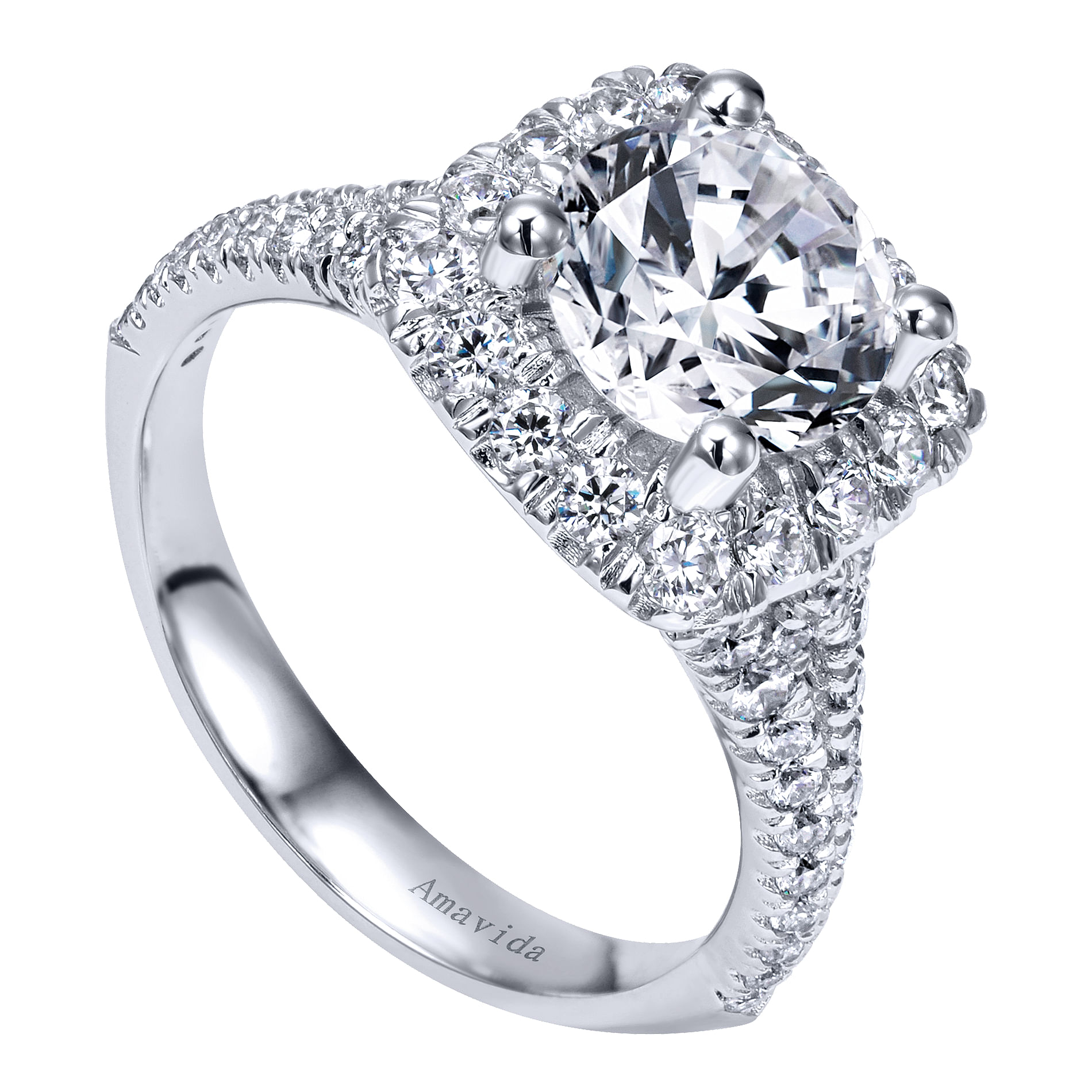 18k White Gold Diamond Halo Engagement Ring angle 3 18k White Gold Diamond Halo Engagement Ring angle 3