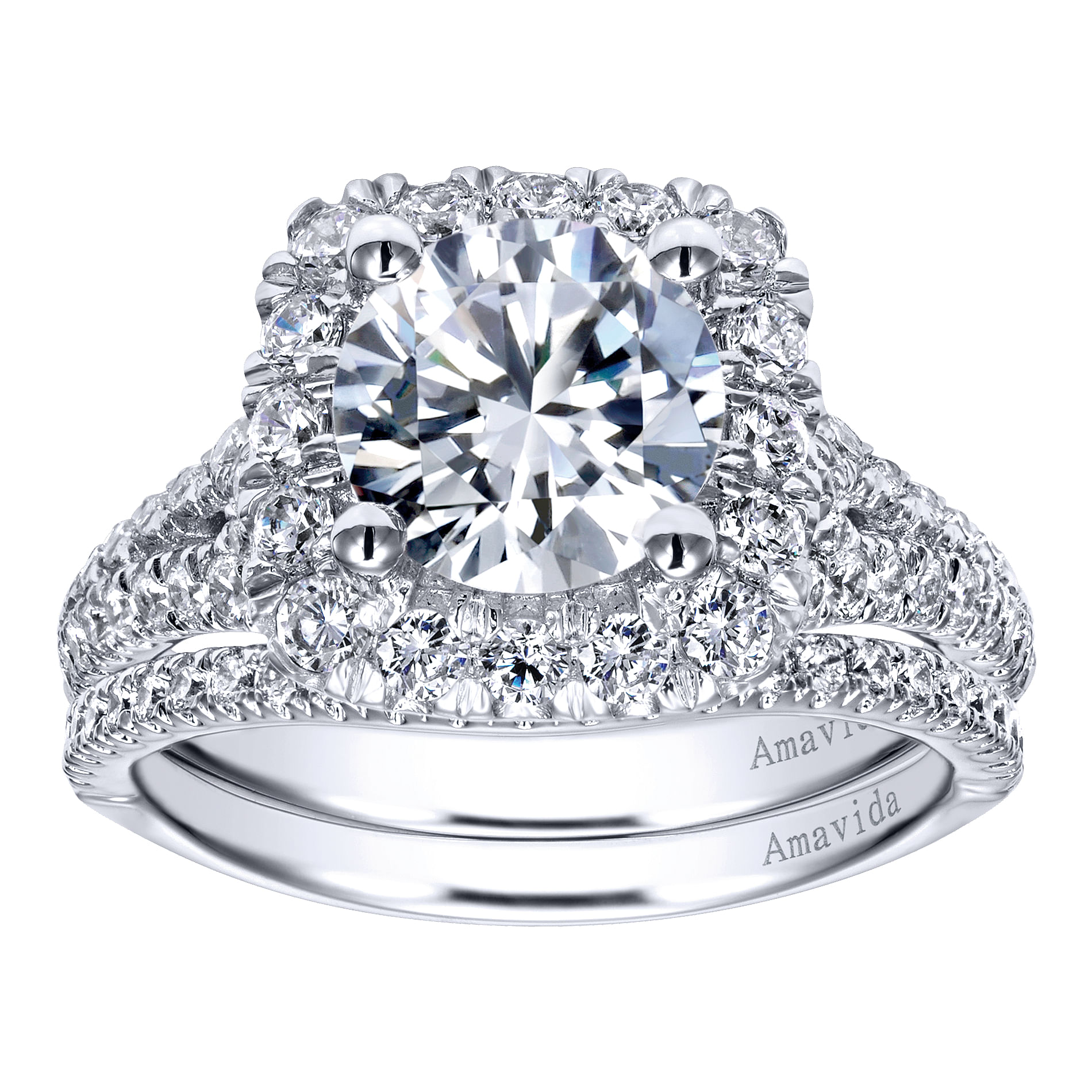 18k White Gold Diamond Halo Engagement Ring angle 4 18k White Gold Diamond Halo Engagement Ring angle 4