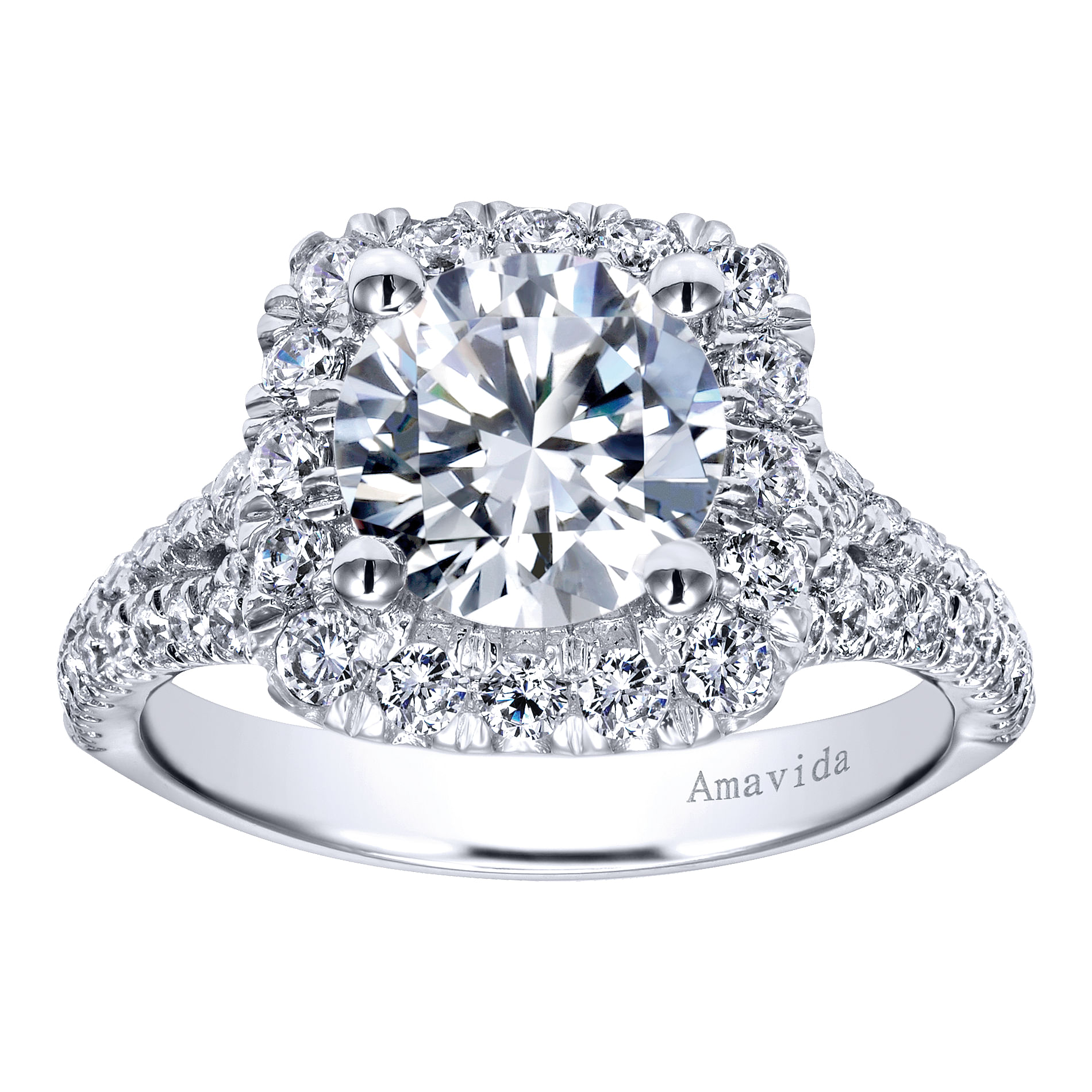 18k White Gold Diamond Halo Engagement Ring angle 5 18k White Gold Diamond Halo Engagement Ring angle 5