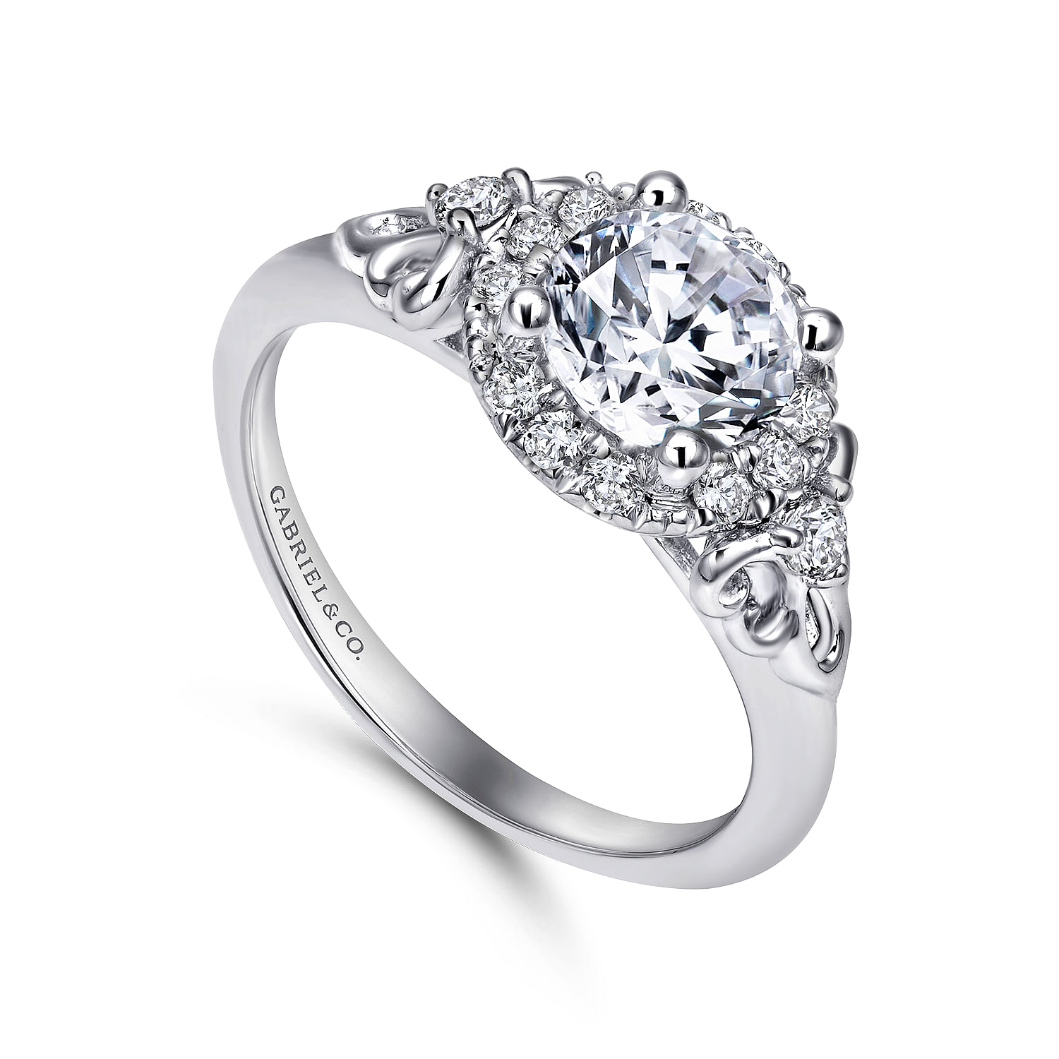 18k White Gold Diamond Halo Engagement Ring angle 3 18k White Gold Diamond Halo Engagement Ring angle 3