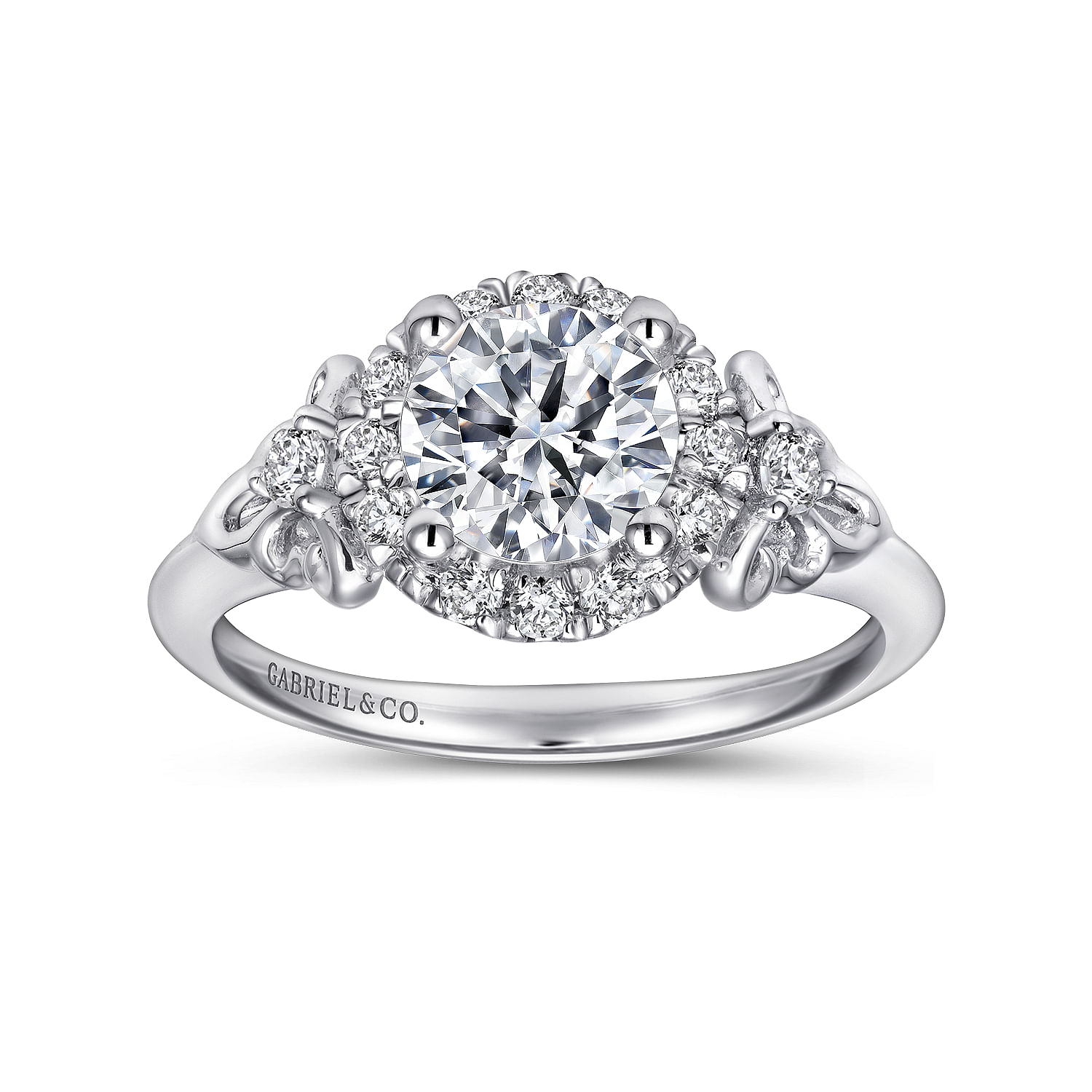 18k White Gold Diamond Halo Engagement Ring angle 5 18k White Gold Diamond Halo Engagement Ring angle 5