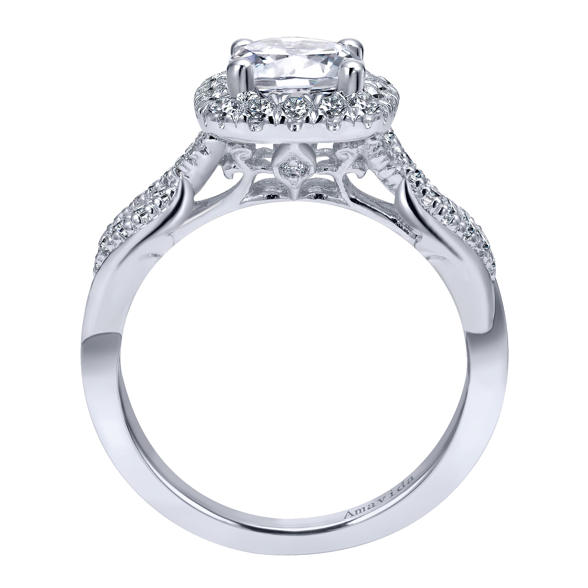 18k White Gold Diamond Halo Engagement Ring angle 2 18k White Gold Diamond Halo Engagement Ring angle 2