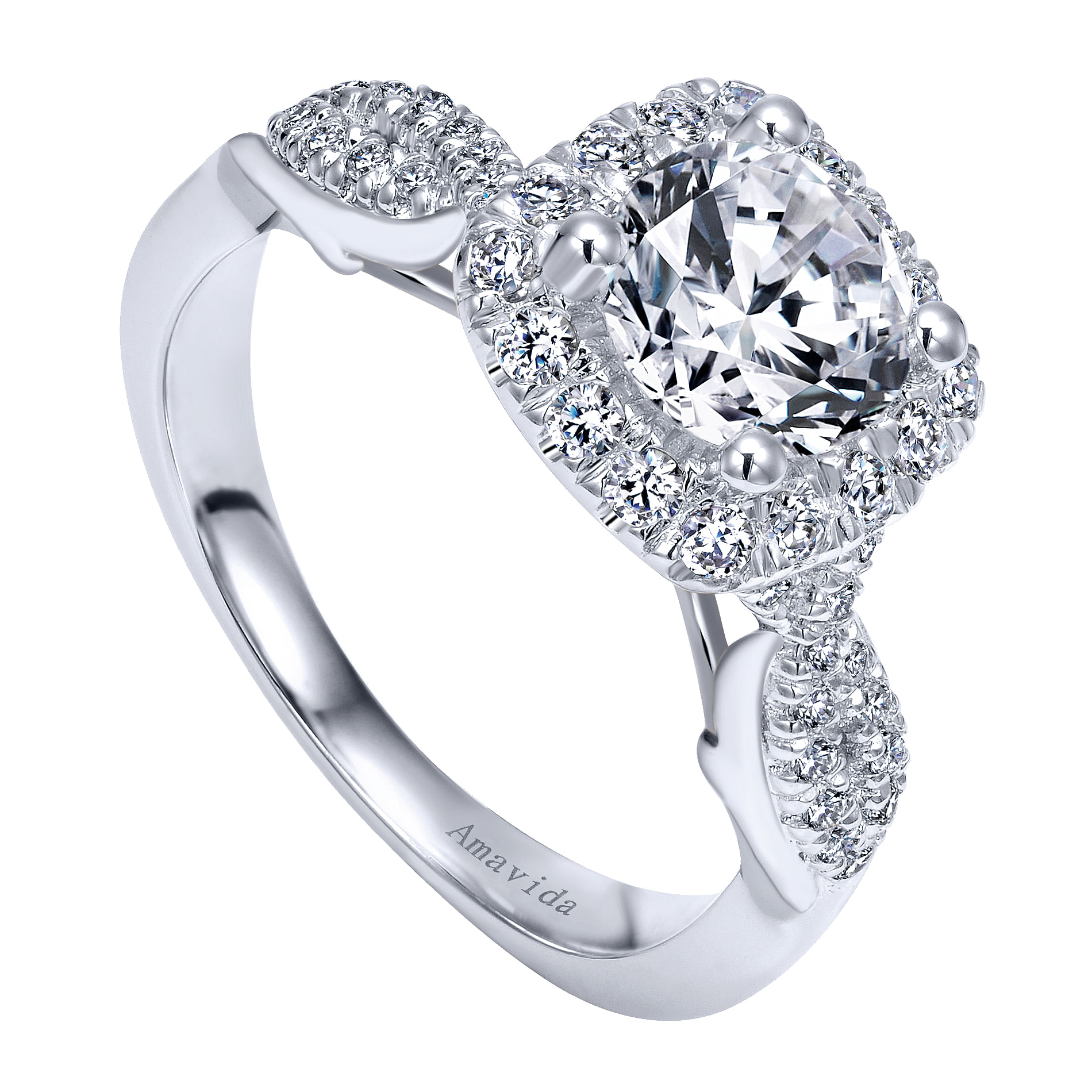 18k White Gold Diamond Halo Engagement Ring angle 3 18k White Gold Diamond Halo Engagement Ring angle 3