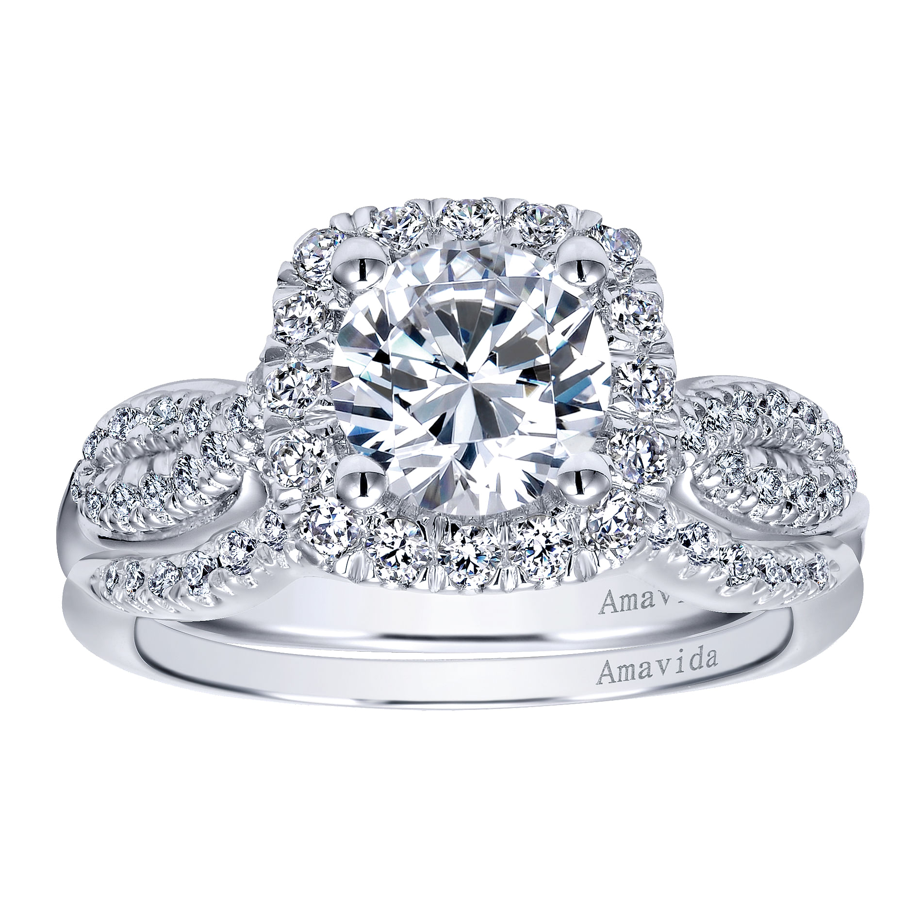 18k White Gold Diamond Halo Engagement Ring angle 4 18k White Gold Diamond Halo Engagement Ring angle 4